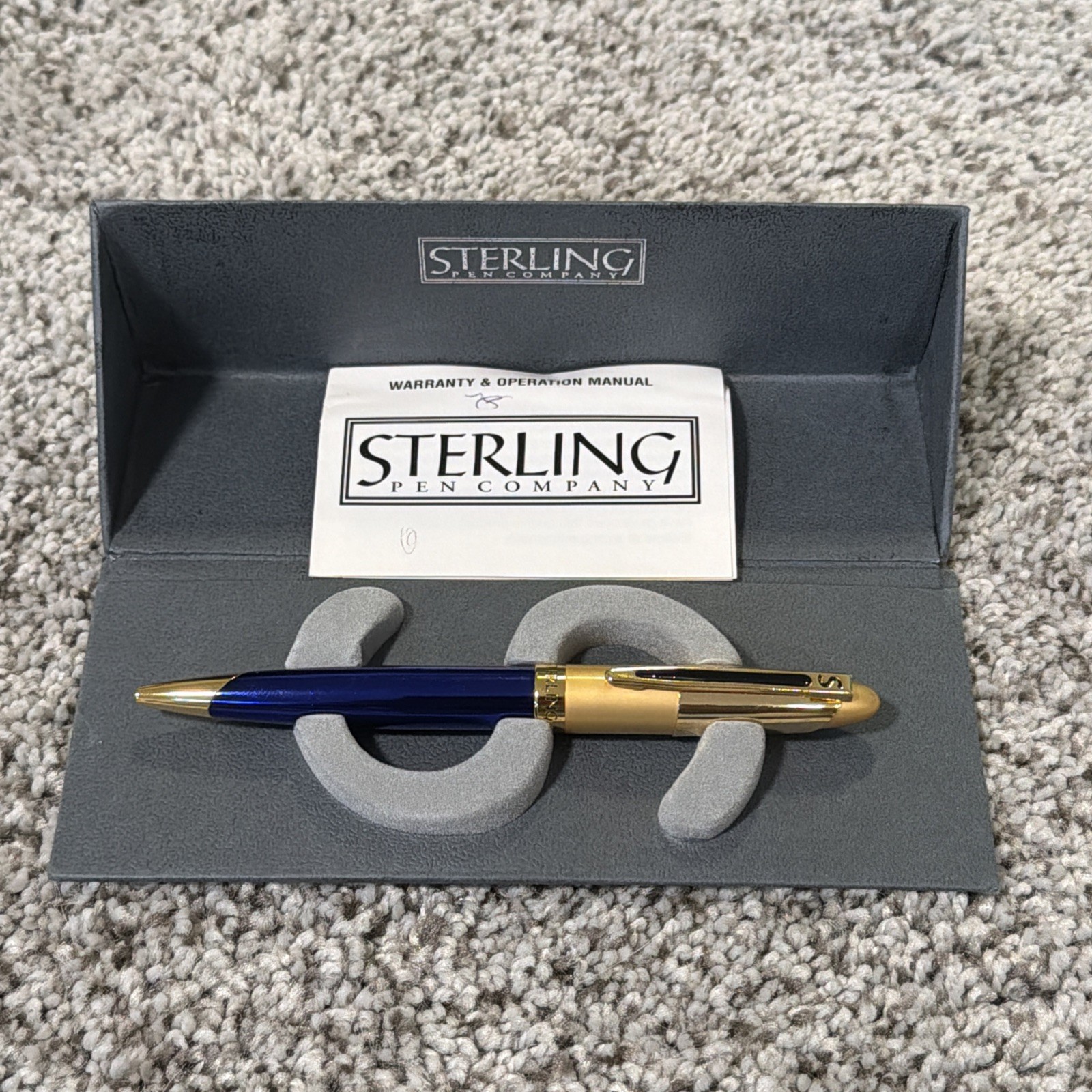 Sterling Brand Ballpoint Pen Blue Translucent Barrel Gold Cap