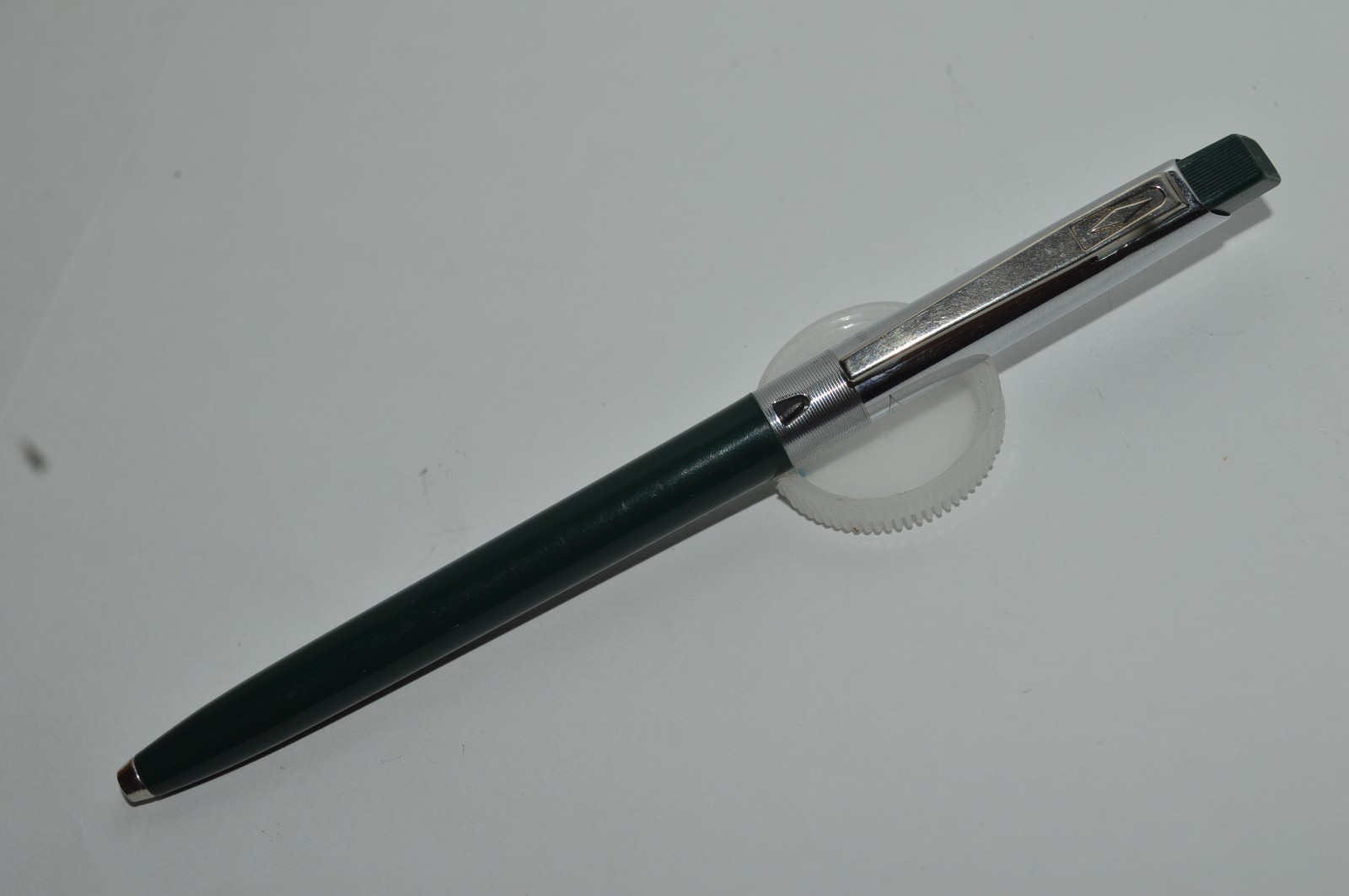 UNIPECO Ballpoint Pen Dark Green Square Clicker Light Used Circa 1960’s Tested
