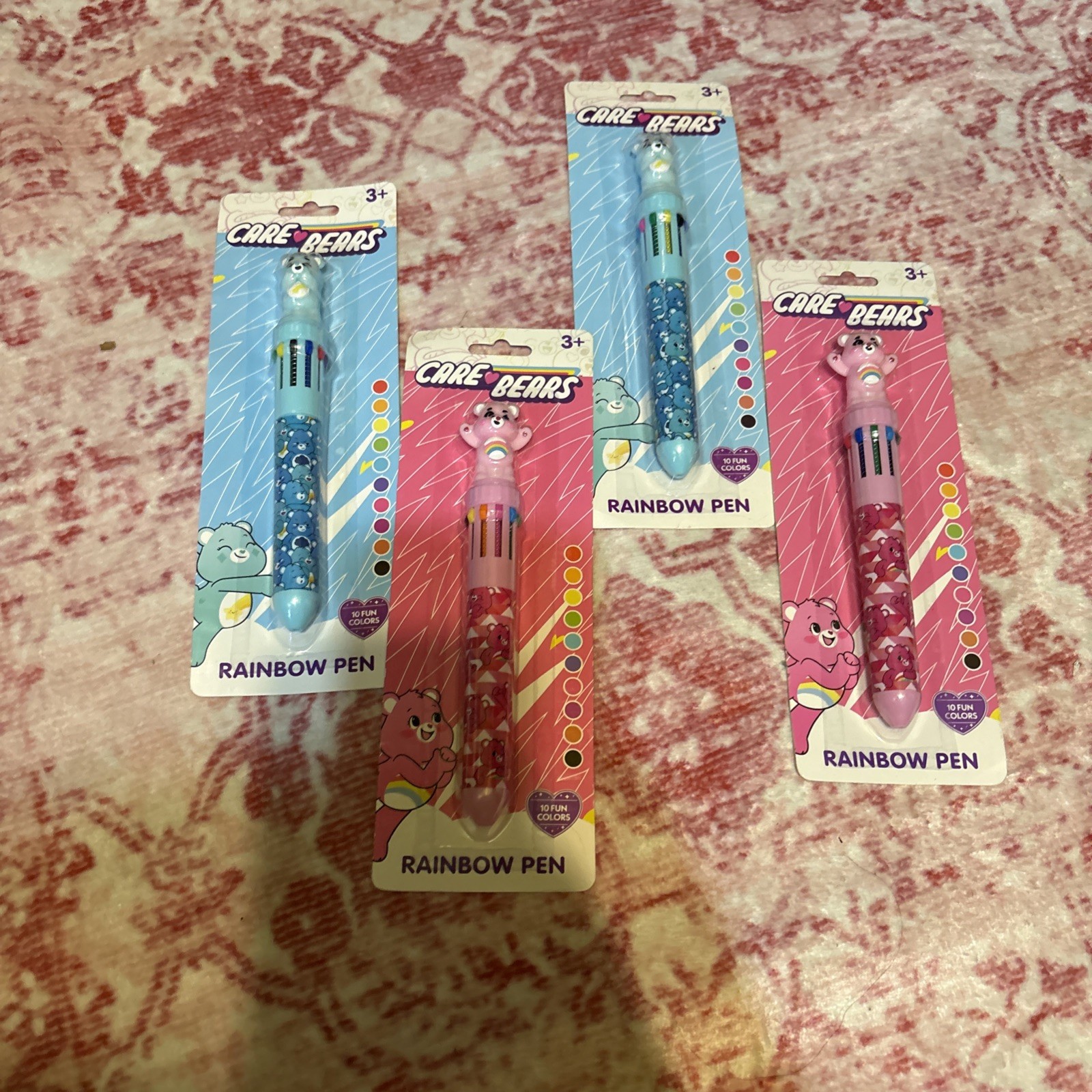 Care Bear Set Of 4 Rainbow Pens 2 Pink 2 Blue