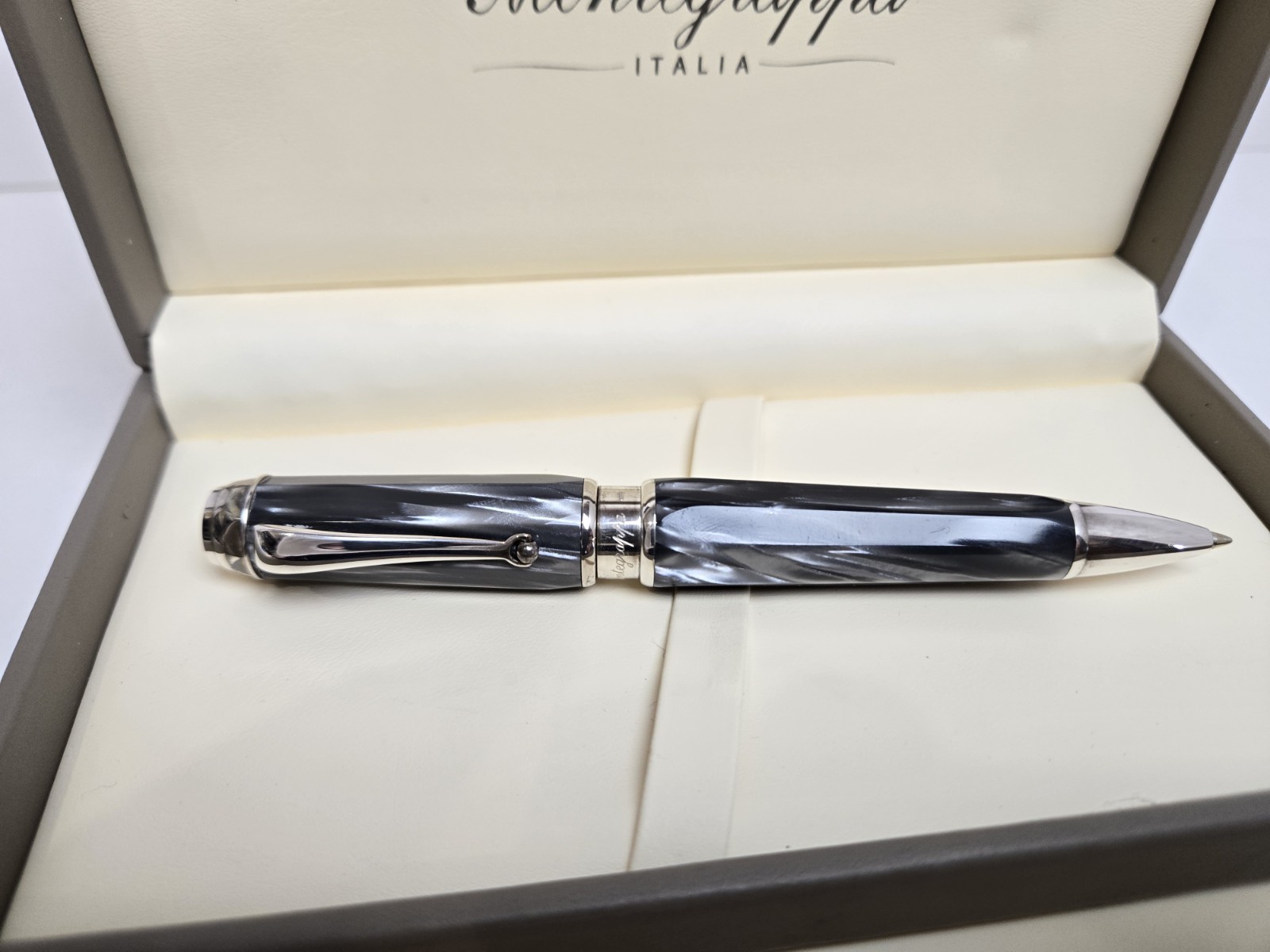 Montegrappa Emblema Sterling Silver Pearl Gray Celluloid Ballpoint Pen ISEBTBCJ