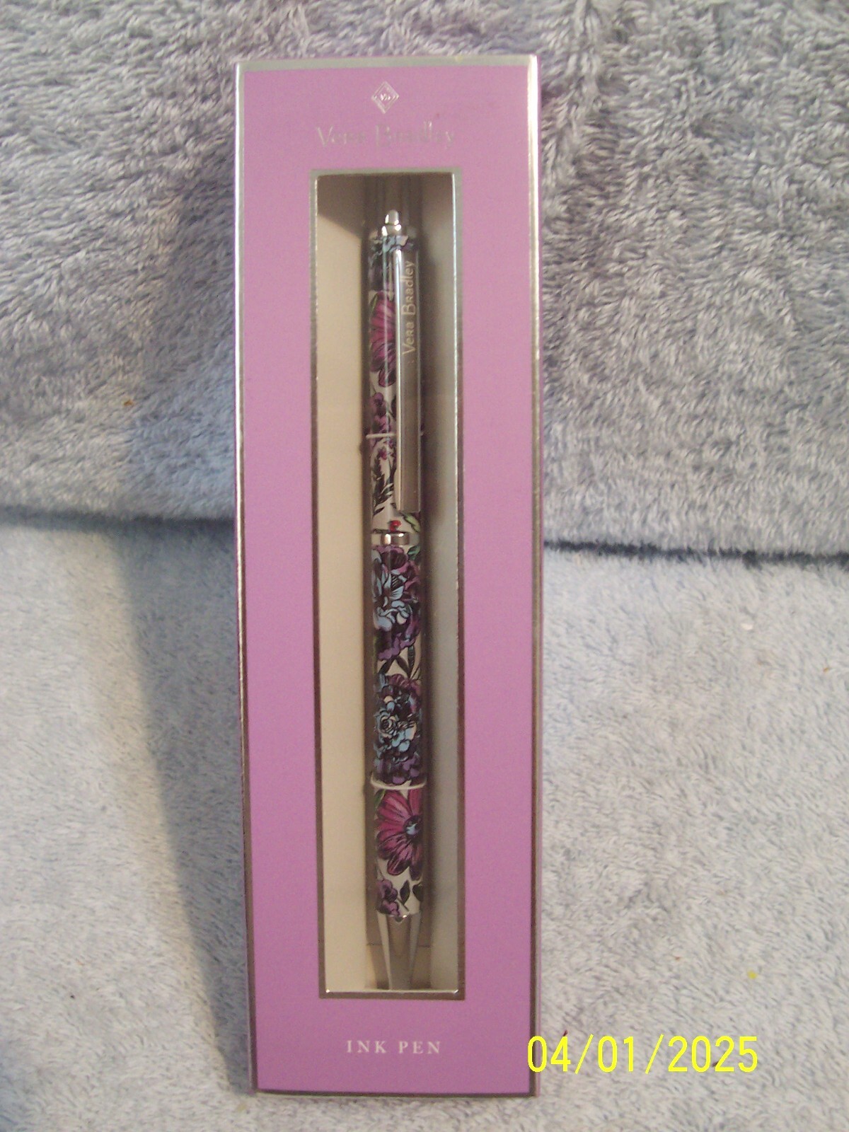 Vera Bradley Ballpoint Black Ink Metal Click Pen » LAVENDER MEADOW » New In Box