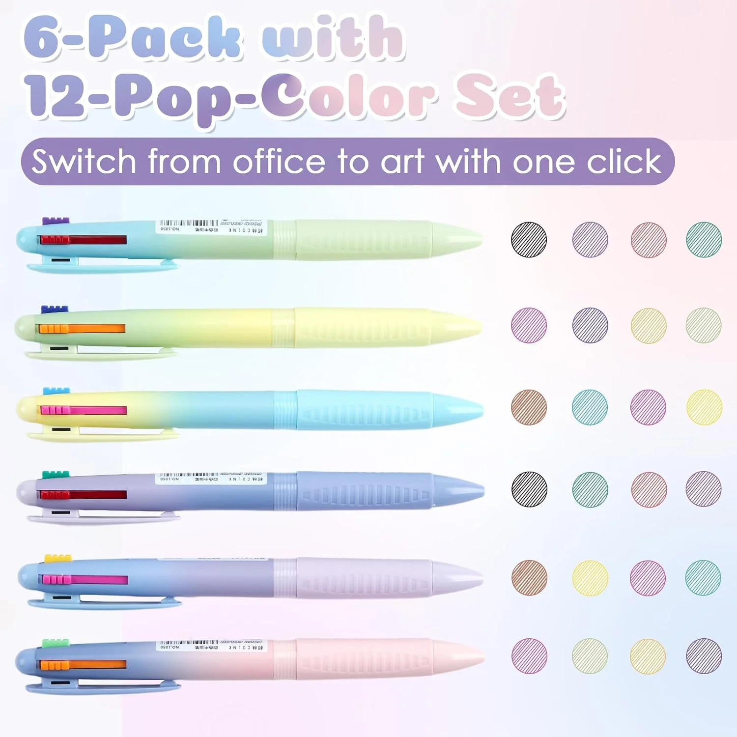 6 Pack 4-in-1 Multicolor Ballpoint Pens, Retractable Colored Pens 0.7mm Fine Poi