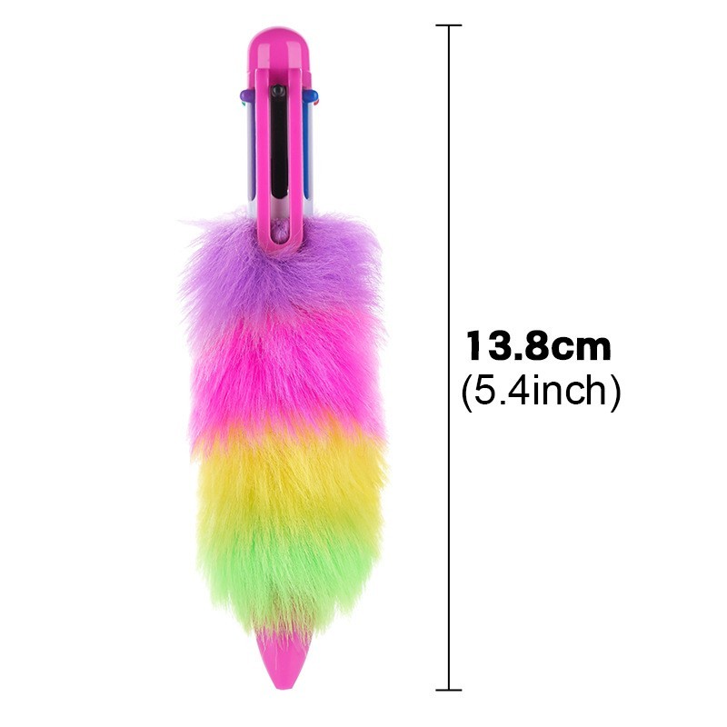 Rainbow Plush Ballpoint Pens (4 pieces) – Colorful six-color retractable pens