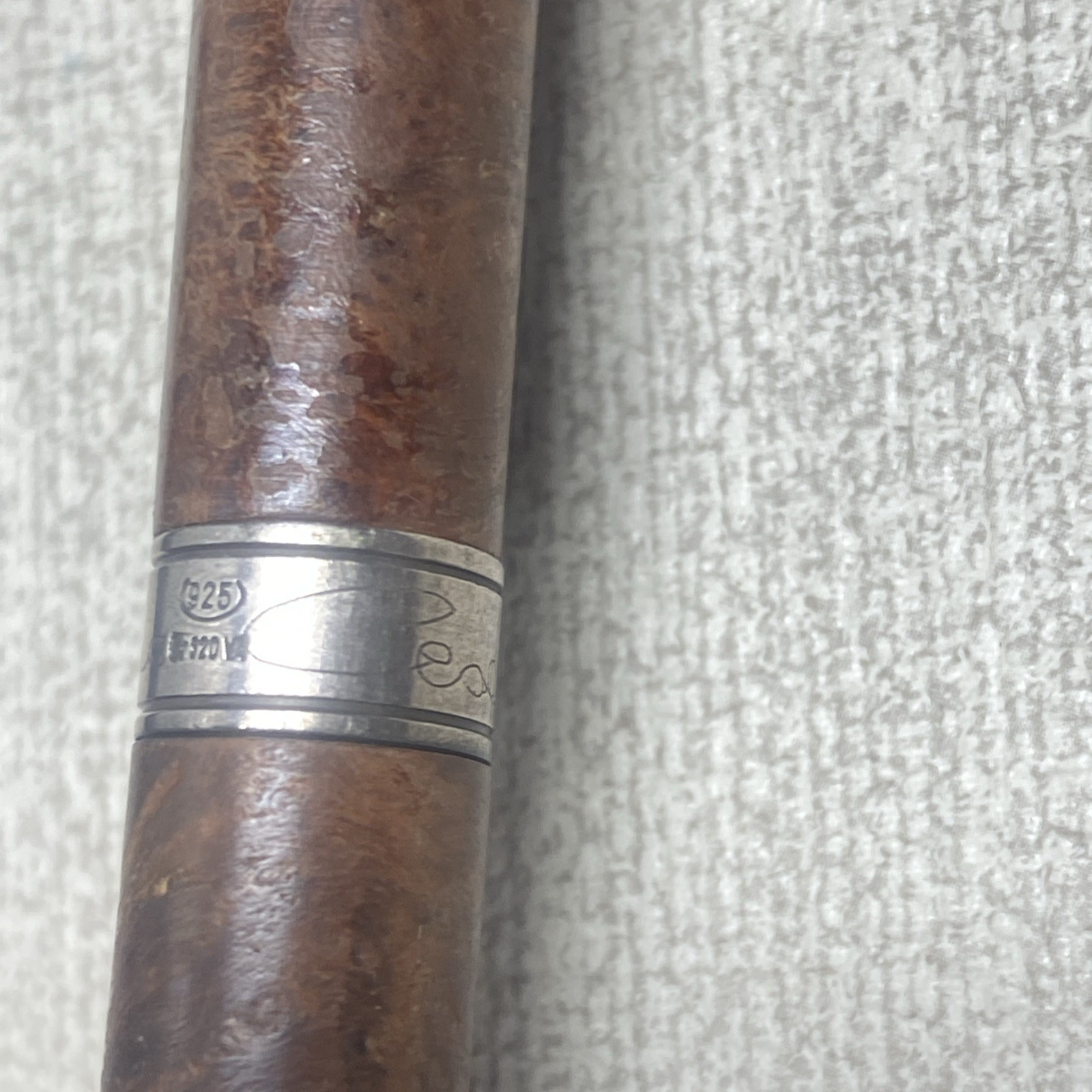 Cesare Emiliano Silver 925 Ballpoint Pen Signed Engraved Briar Wood- Rare Find