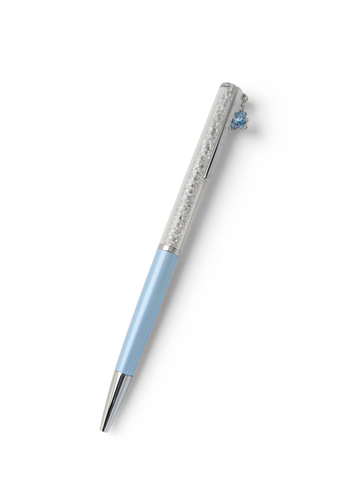 New 100% SWAROVSKI Chrome Crystalline Ballpoint Pen Aqua Blue Teddy Bear 5732980