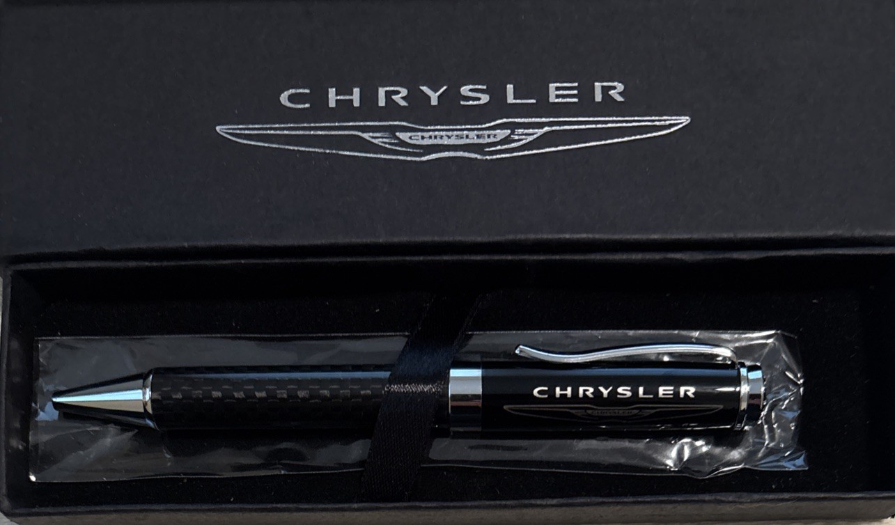 VTG Chrysler Automobile Branded Black Ballpoint Ink Pen In Black Chrysler Box
