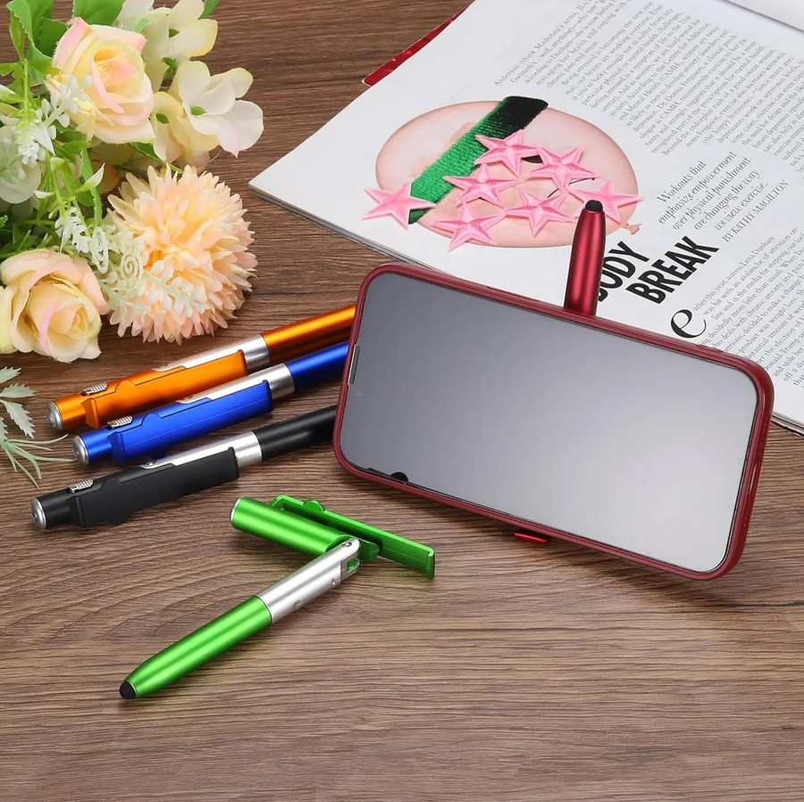 1pc 4 In 1 Multifunction LED Pen Phone Holder Stylus Tool Set Student Stationery