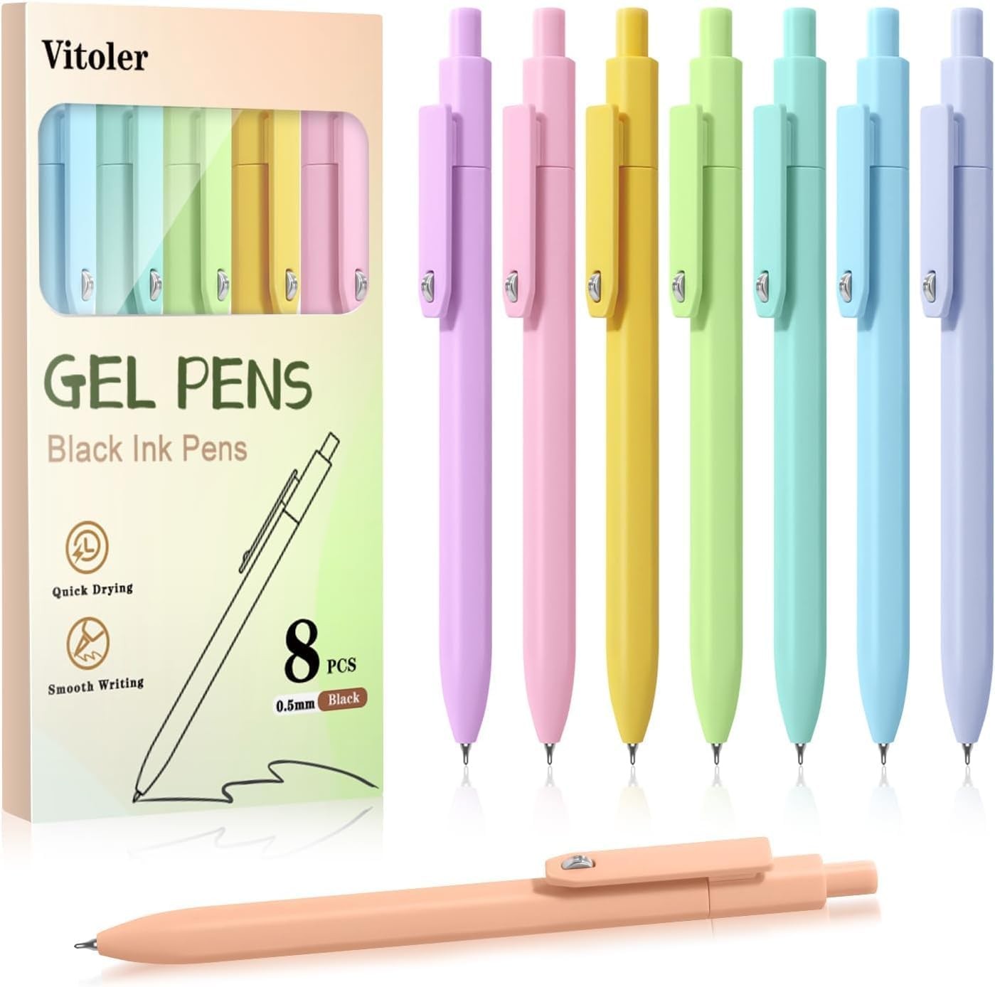 Cute Gel Pens, 8 Pack 0.5mm Fine Point Pens with Fidget Quick Dry | For Women,