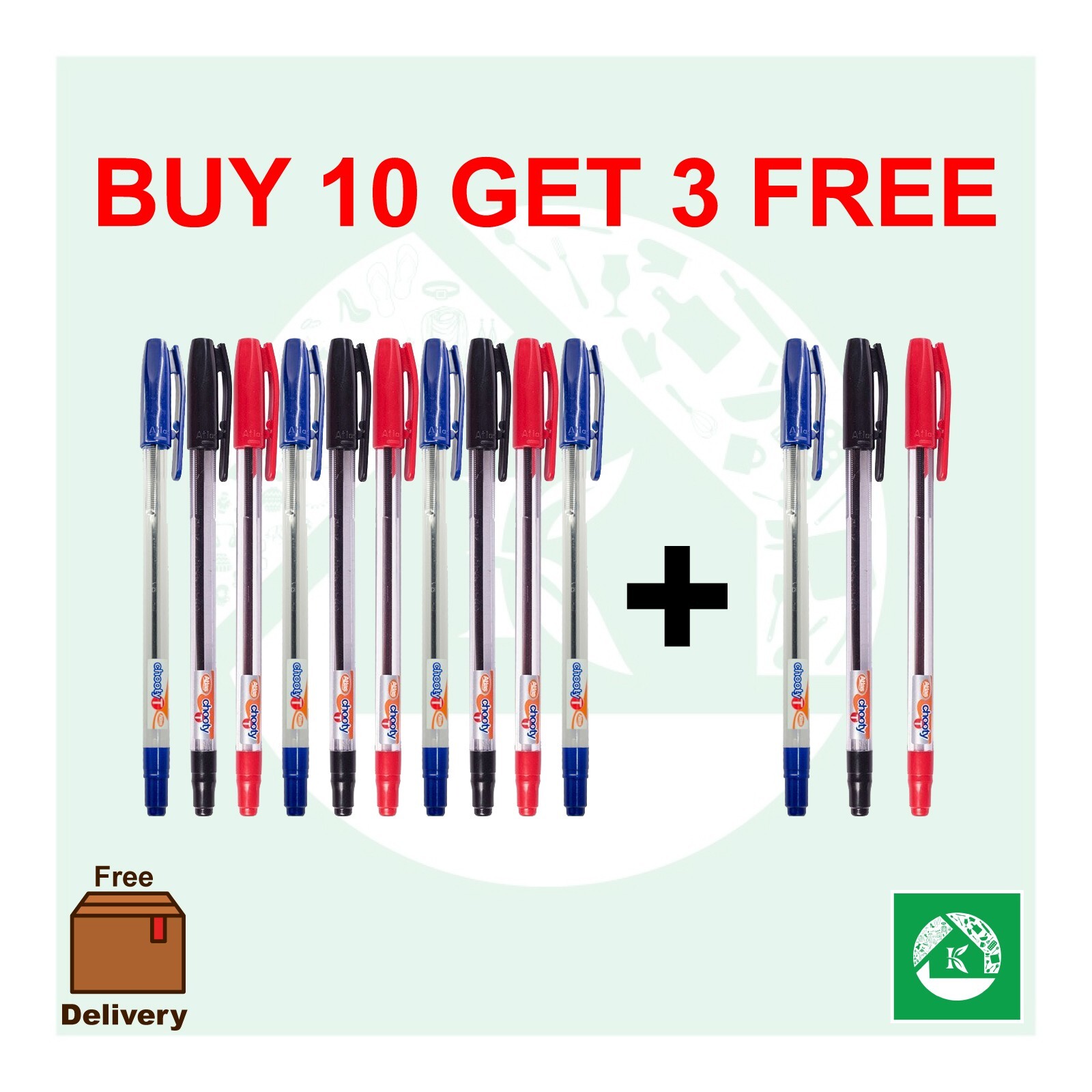 Atlas Chooty T Ballpoint Pen Smooth Blue,Black,Red, Buy 10 get 3 FREE. Free Ship