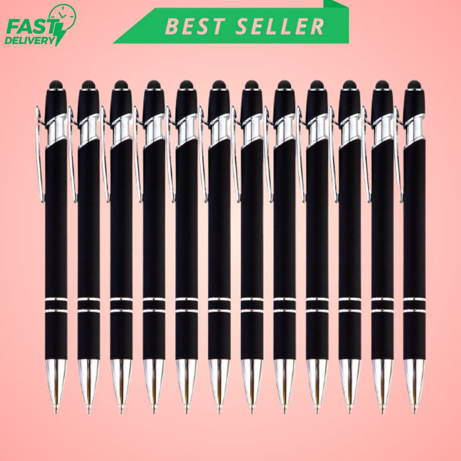 12 Pieces Black Ballpoint Pen with Stylus Tip, 2 in 1 Stylus Pen, Premium Metal