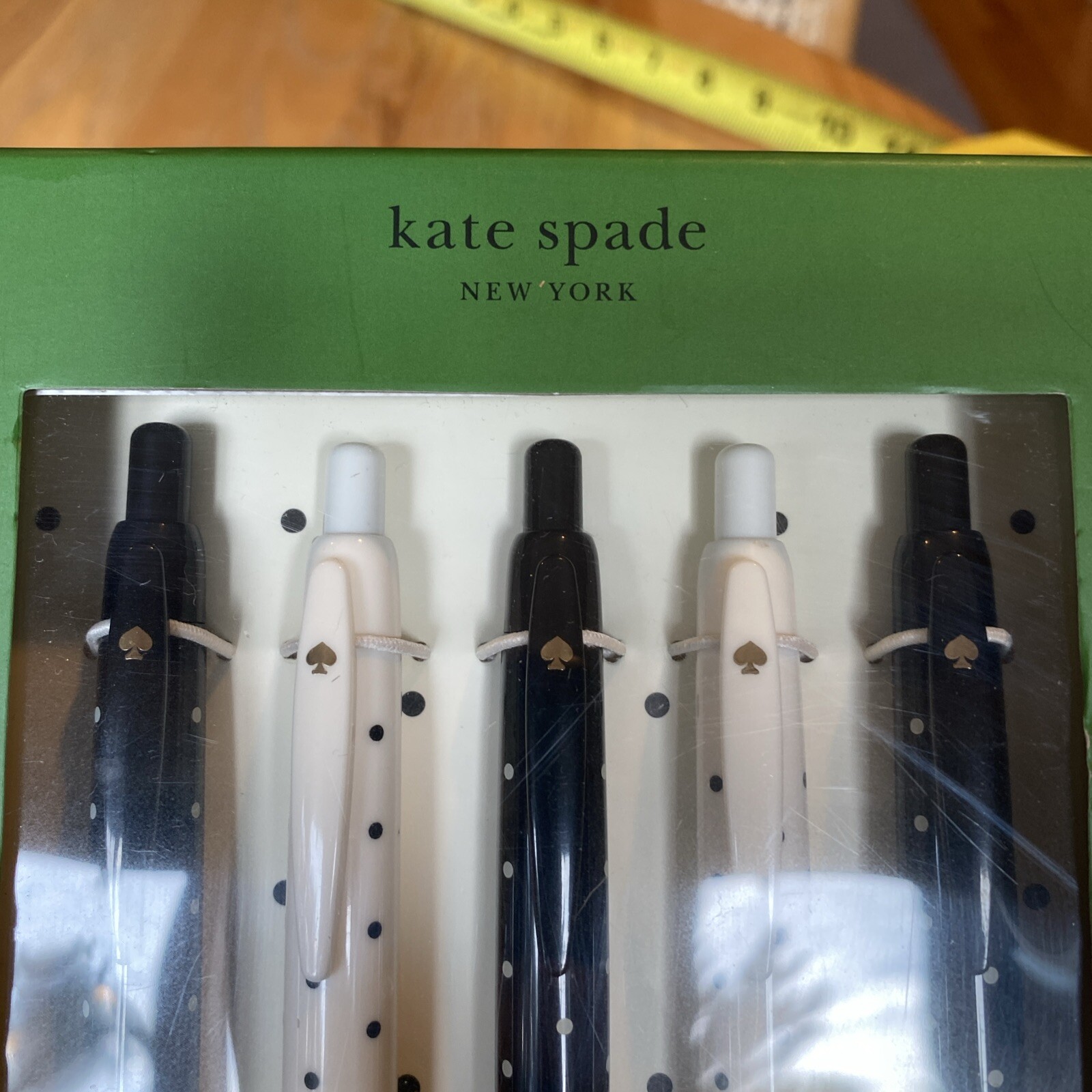 Kate Spade New York 5 Black Ink Pen Set – Polka Dot Retractable (New in Box)