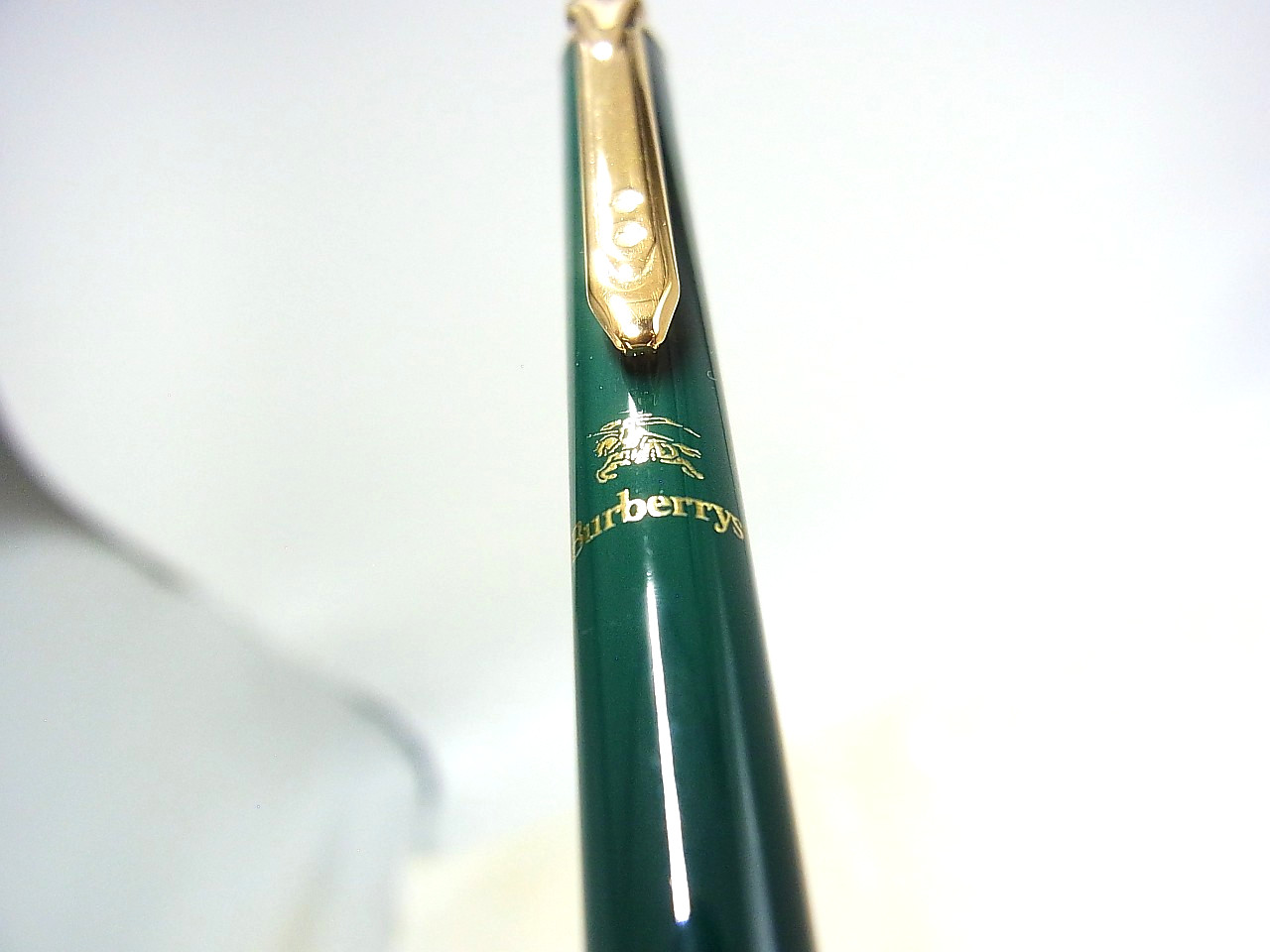 Burberry Blue Marble 3‑color & Green Ballpoint Pen Gold Trim with Box Mint