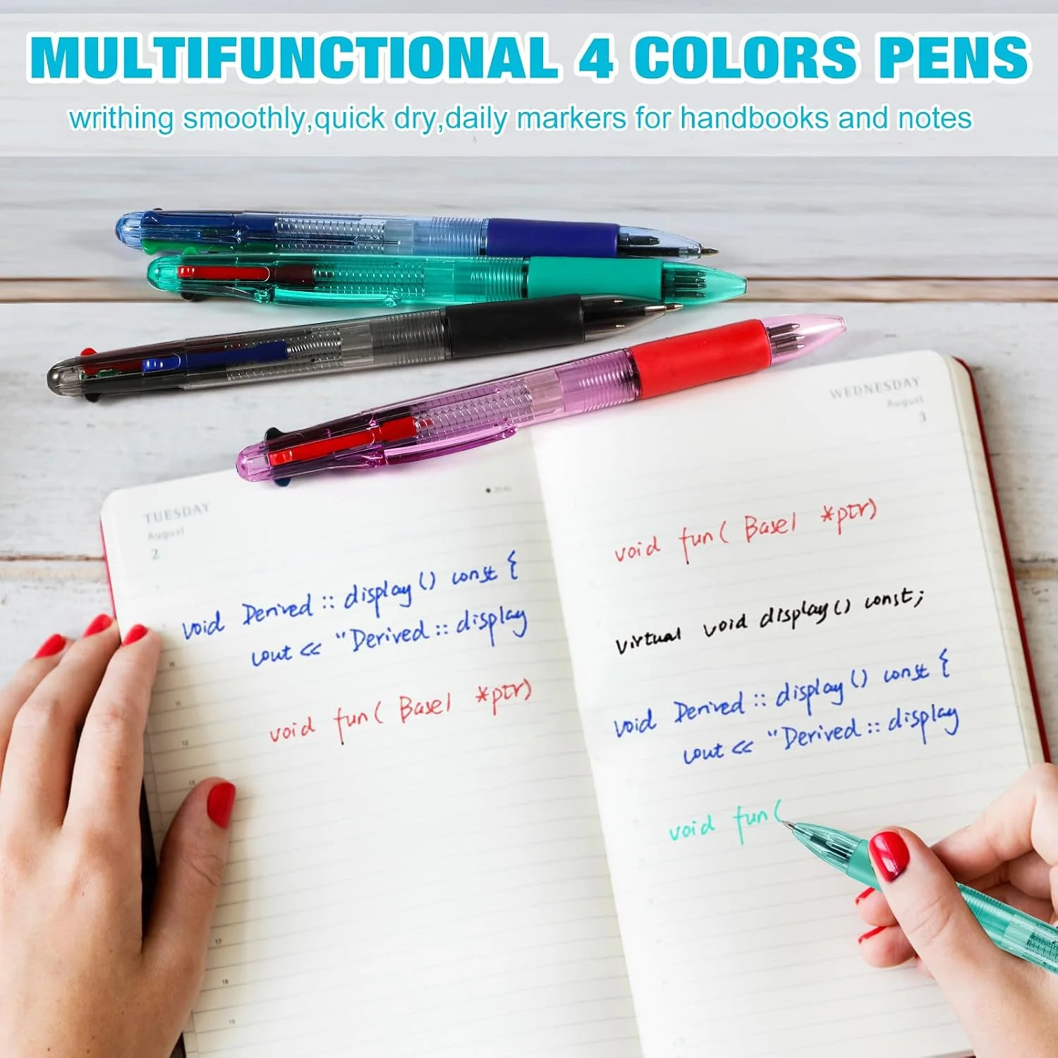 4 Peices Basic MultiColor Pen in One 4-Color Retractable Ballpoint Pens 0.7mm Sm