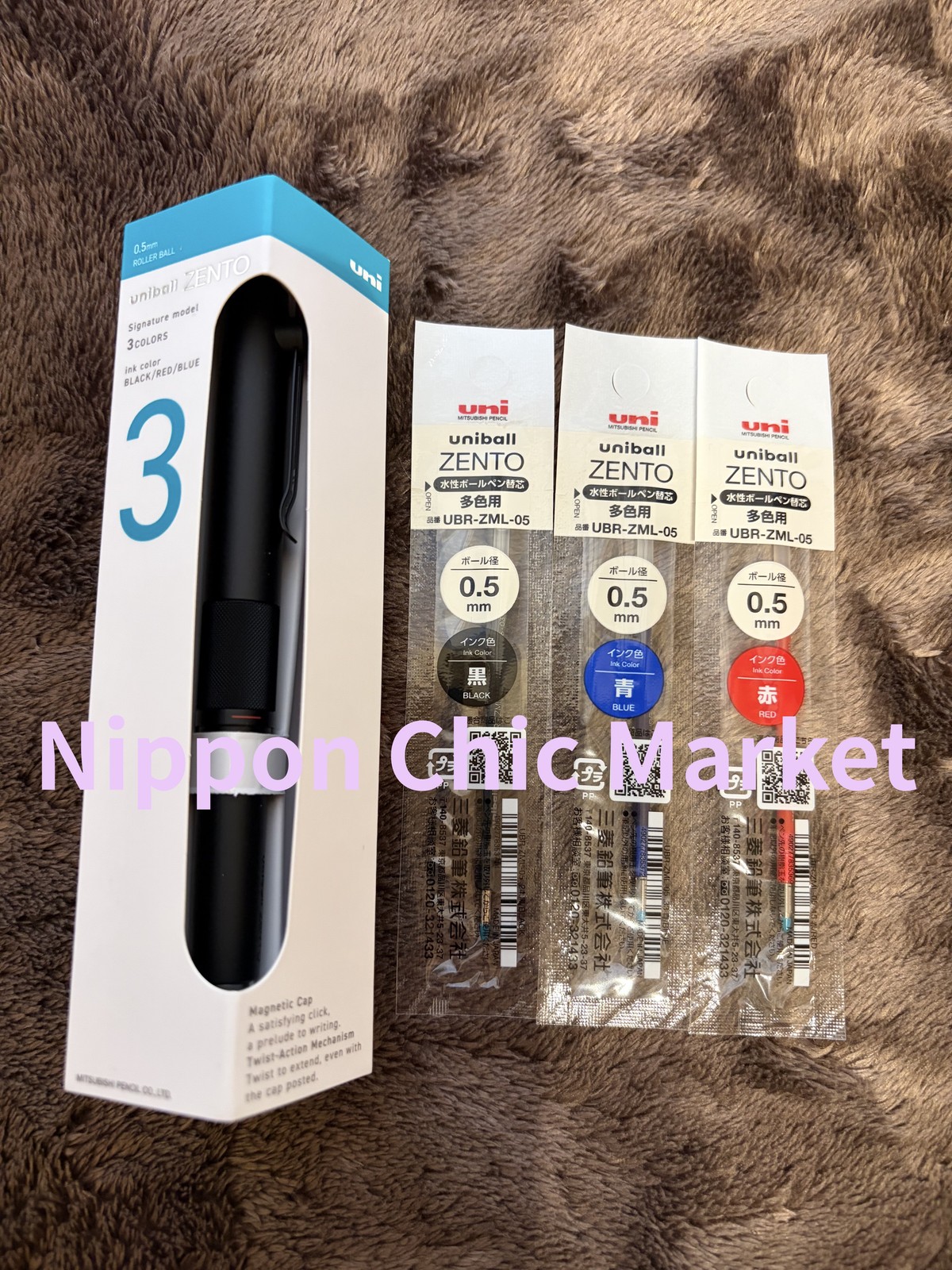 Uniball ZENTO Signature Model 3-Color Ballpoint Pen 0.5mm Refill Set Japan