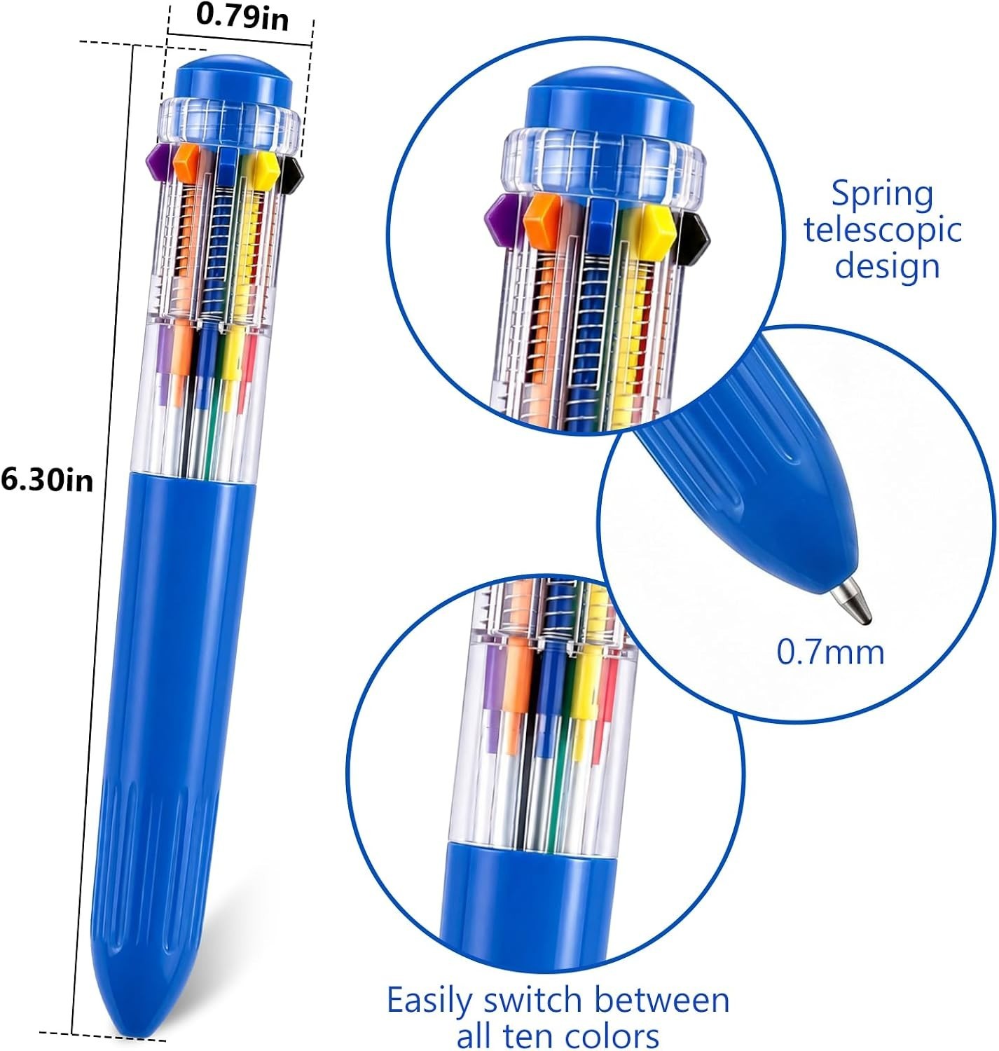 Colorful 10-in-1 Retractable Ballpoint Pens – Perfect for Office & School Use