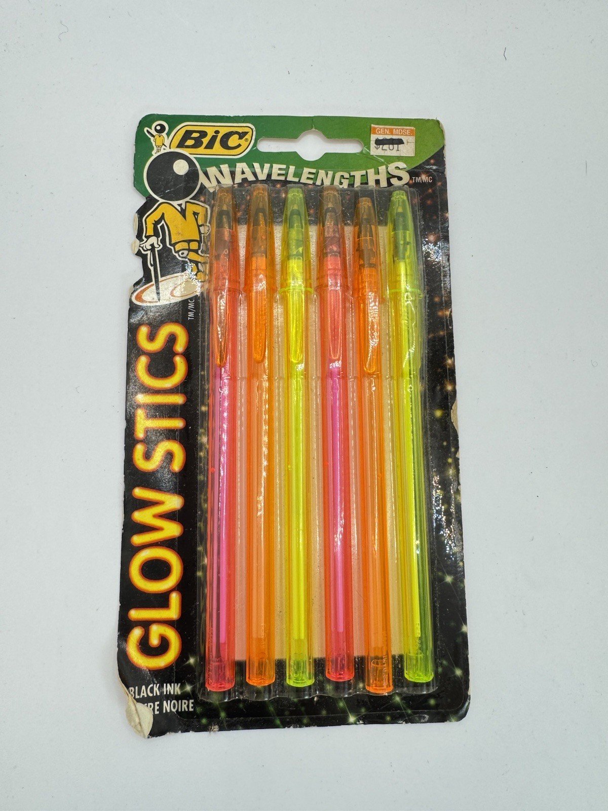 Vintage Bic Wavelengths Glow Stics Pens Stick Neon 90s Black Ballpoint USA