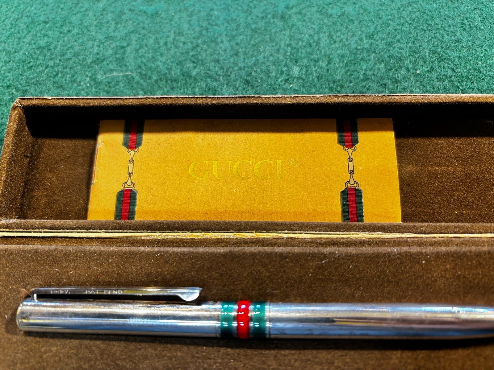 VINTAGE GUCCI STERLING SILVER RED & GREEN ENAMEL STRIPES BALLPOINT Pen ITALY