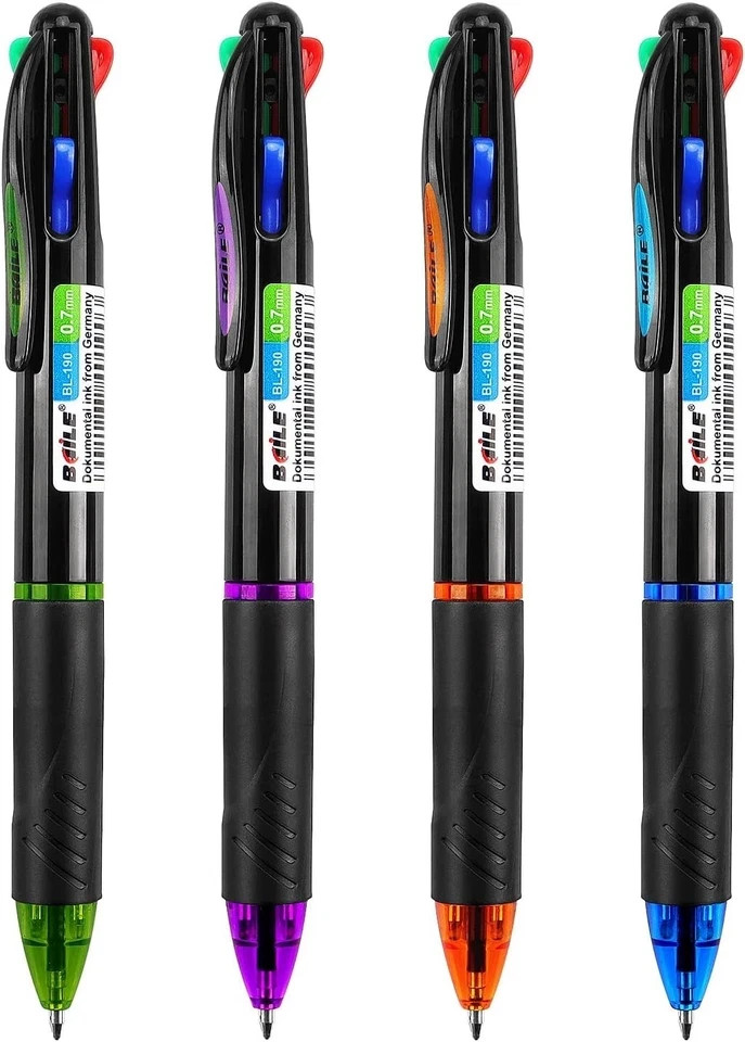 4 Pack Multicolor Ballpoint Pens 4-In-1 0.7Mm Colored Retractable Ballpoint Gift