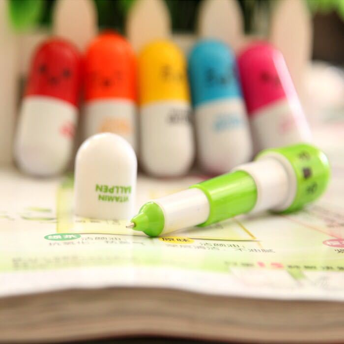 1PC Ballpoint Pen Stationery Gift Cartoon Face Capsule Pill Cute Vitamin Ballpen