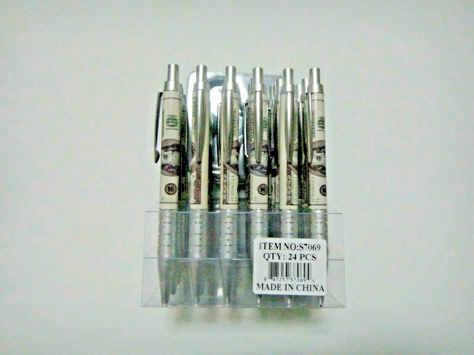 24X-BLACK Ballpoint Benjamin Franklin $100 Bill Ink Pen w. silver clip US Seller