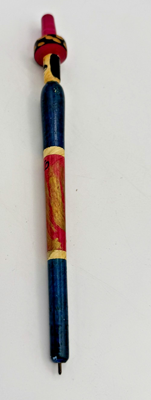 Vintage Mexico Souvenir Pen 9 Inches No Ink 1986 Wooden Painted pen With face