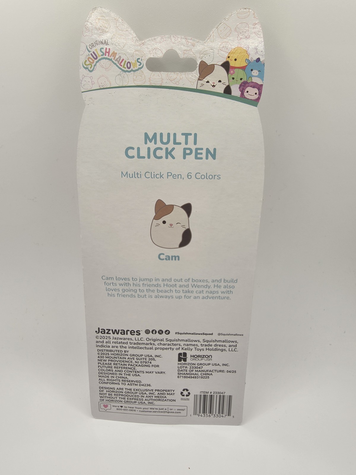 Kids Squishmallows Multicolor Pen Novelty Pen With 6 Inks and Cam the Cat Topper