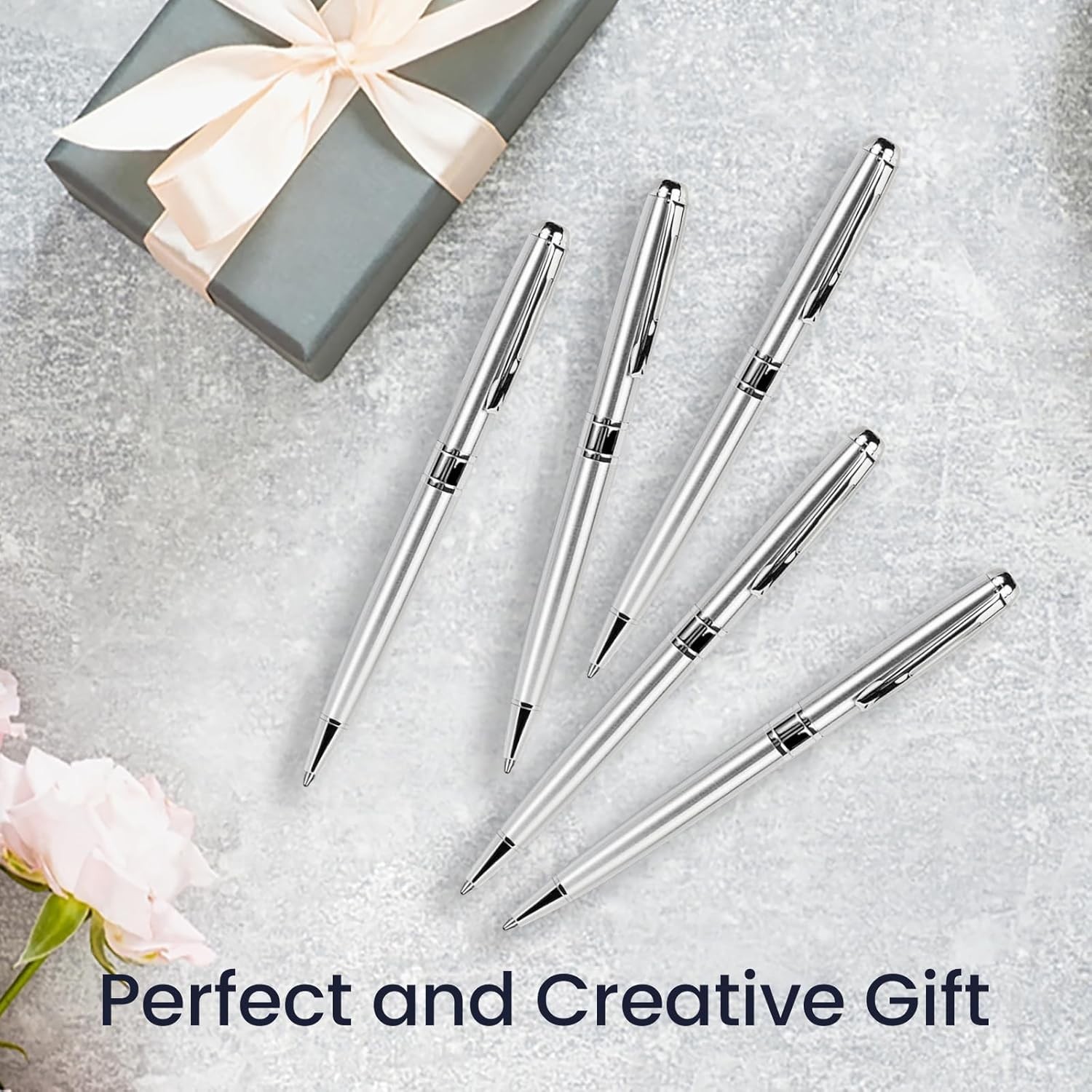 Smooth Writing Silver Ballpoint Pens – Perfect Gift Set of 5 for Any Occasion