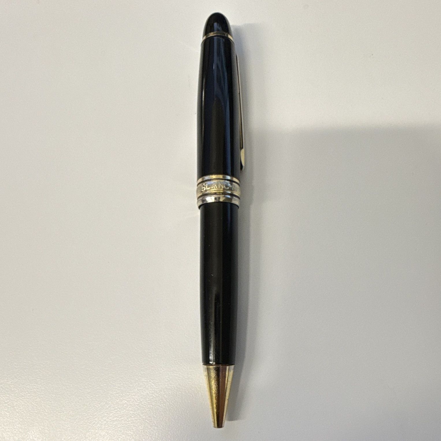 Montblanc Resin Ballpoint Pen Black Ink Black Barrel with Gold Trim