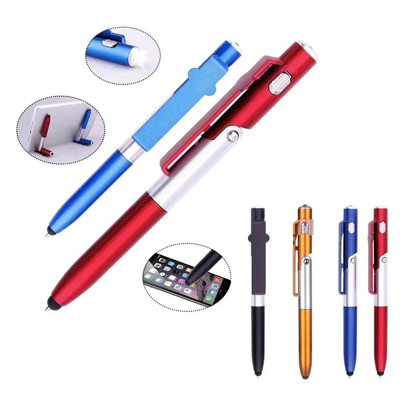 1pc 4 In 1 Multifunction Ballpoint Pen LED Light Phone Holder – Writing Pencil