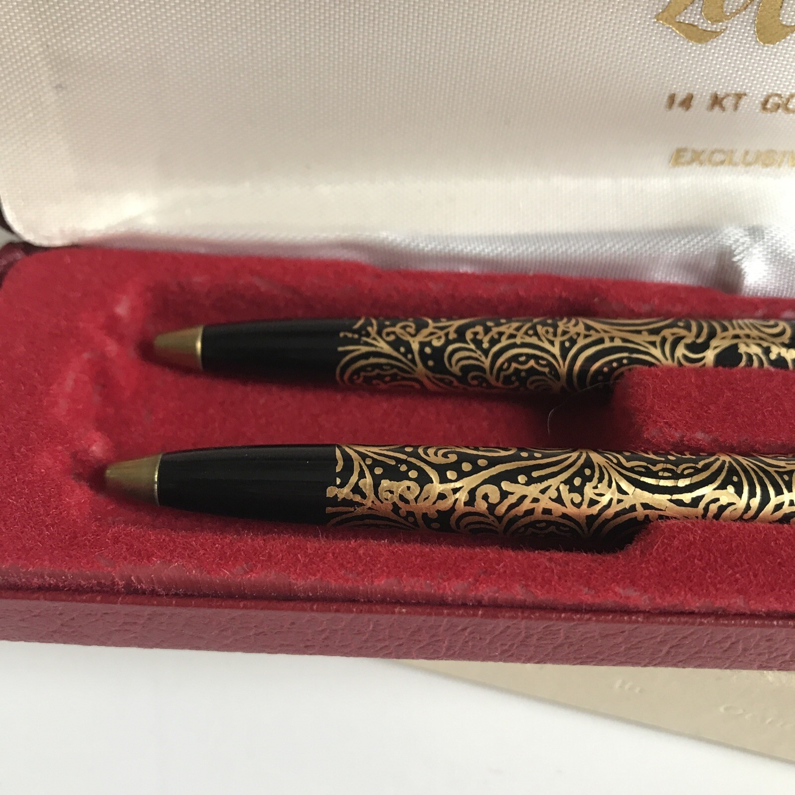 Vintage France Le Claire Paris 14k Gold Filigree Ballpoint Pen Box Set