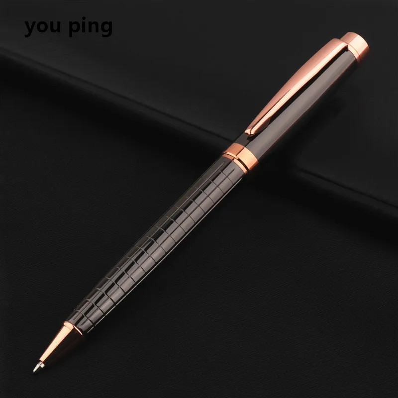 You Ping 856 Metal Ballpoint Pen – Gunmetal with Rose Gold Trim, 0.5mm Blue Ink