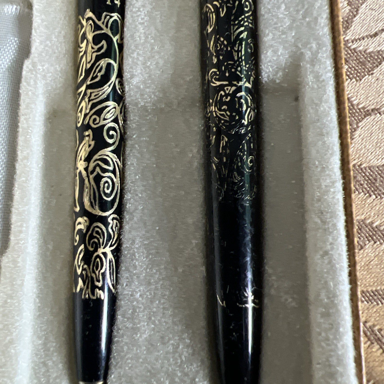 VTG «Arpece & Channel No.5» 14K Gold Filigree Pens Set Needs Ink Case