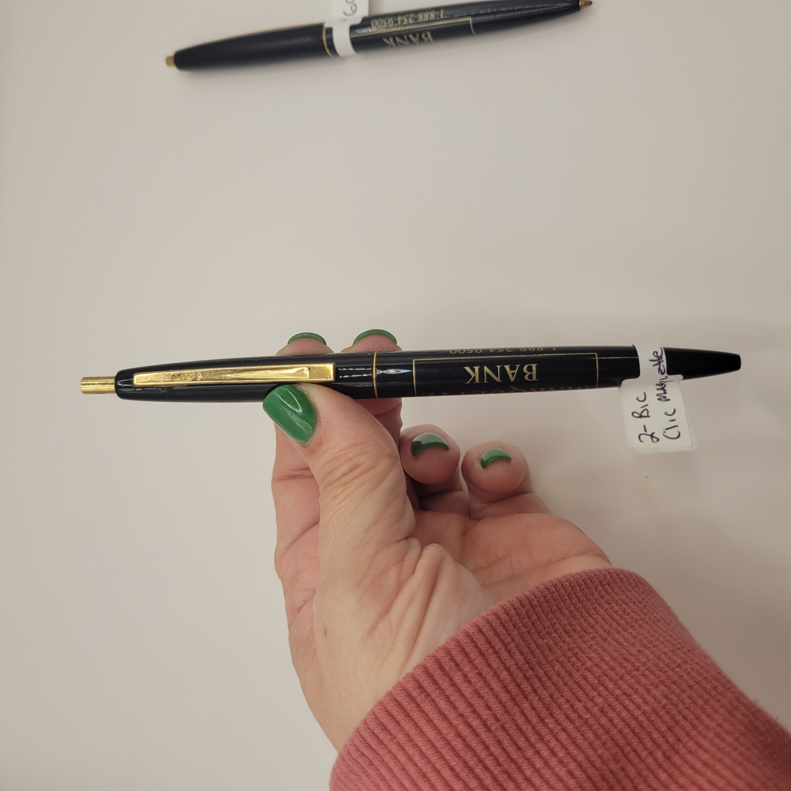 2 Vintage Bic Clic Pen Marquette Bank Advertising Black With Gold Trim Mexico