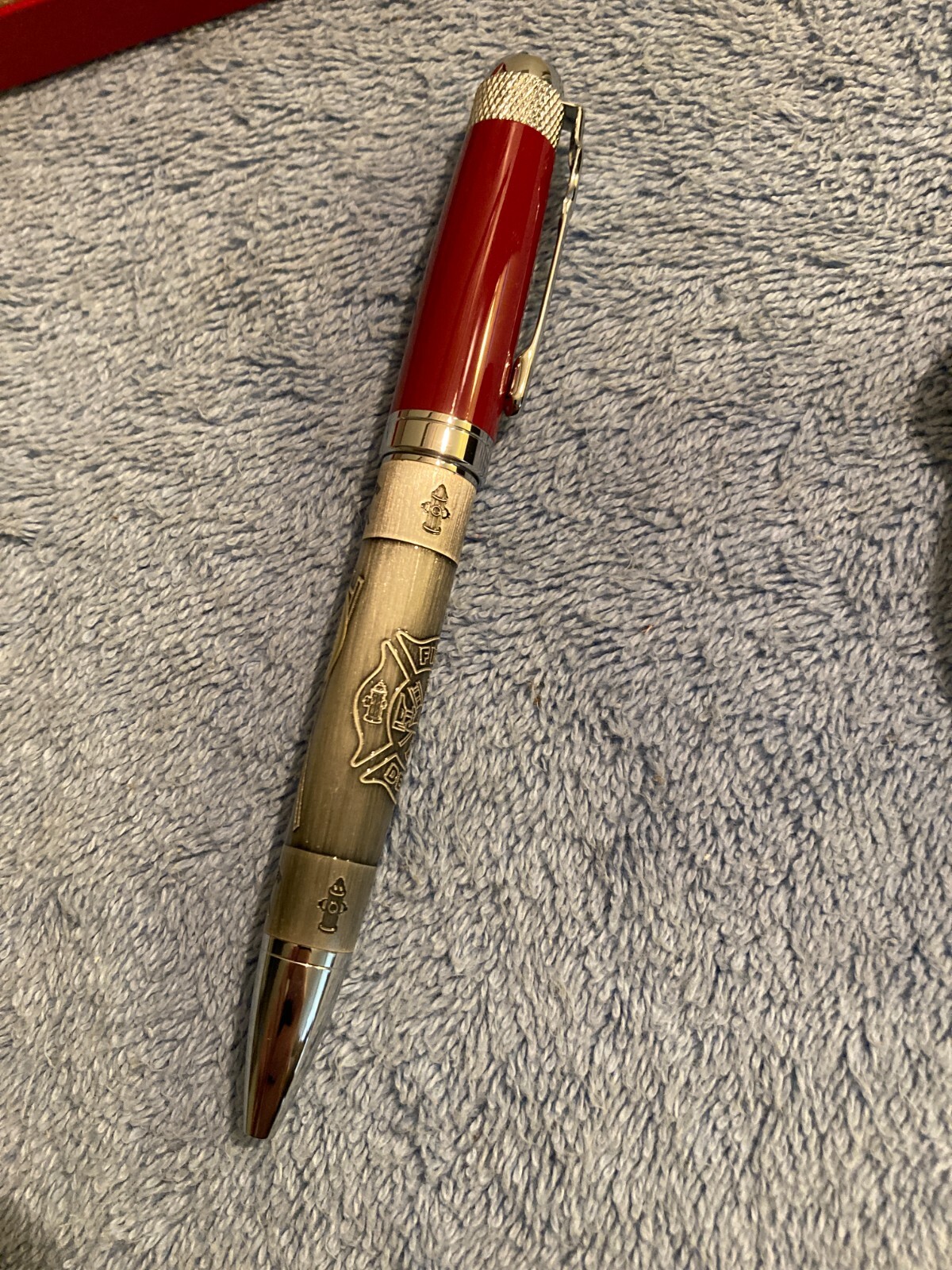 NEW Fire Dept. Black Ink Ballpoint F.D. Ballpoint Pen Red Cap
