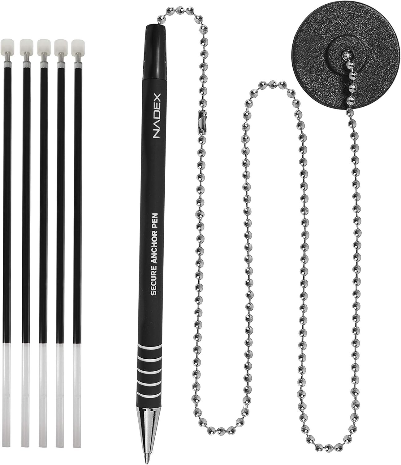 Elegant Refillable Ballpoint Pen Set with Security Chain and Adhesive Mount