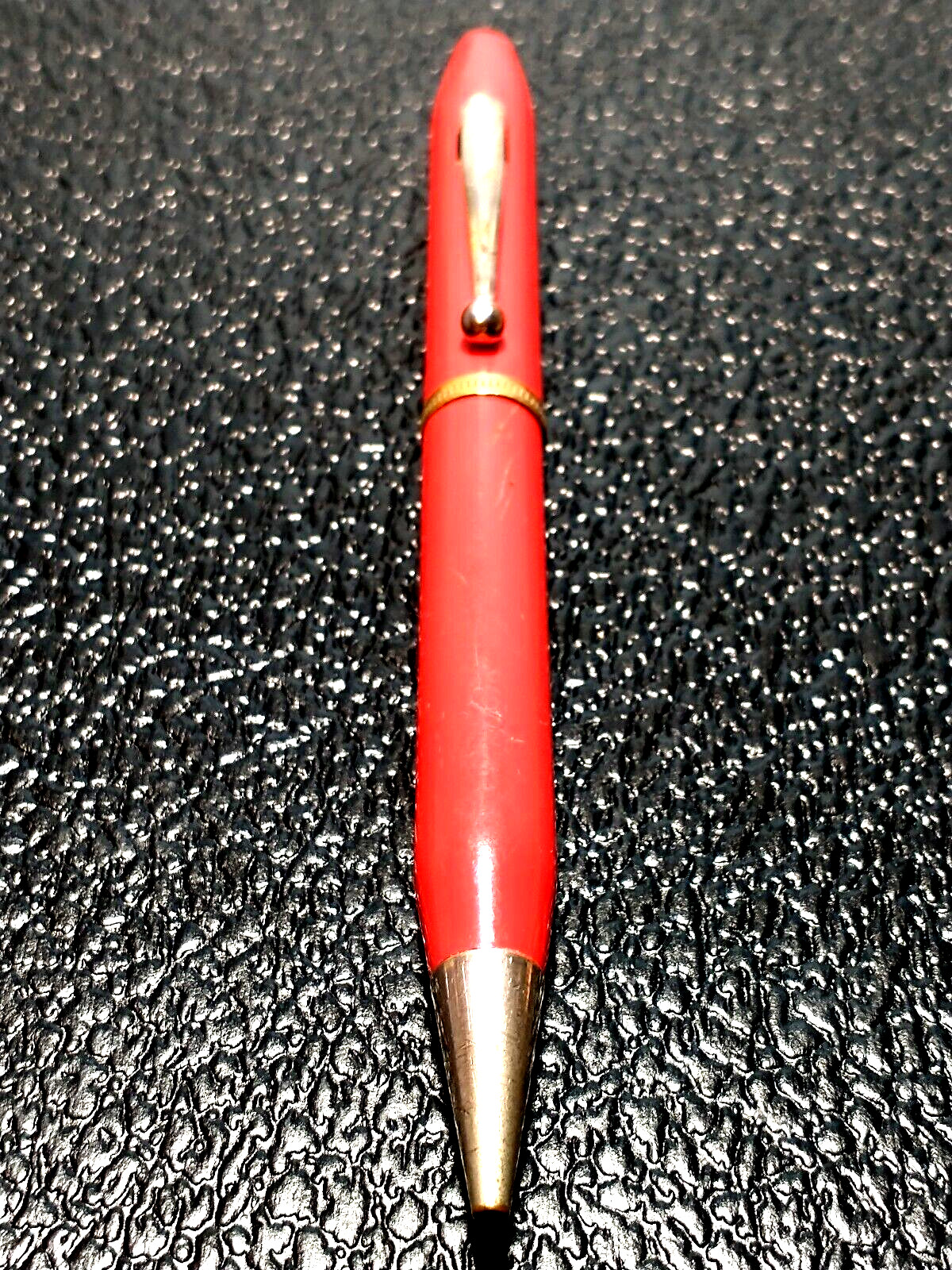 VINTAGE ARNOLD MECH PENCIL IN FIRE RED CELLULOID WITH CHROME TRIM NICE ANTIQUE