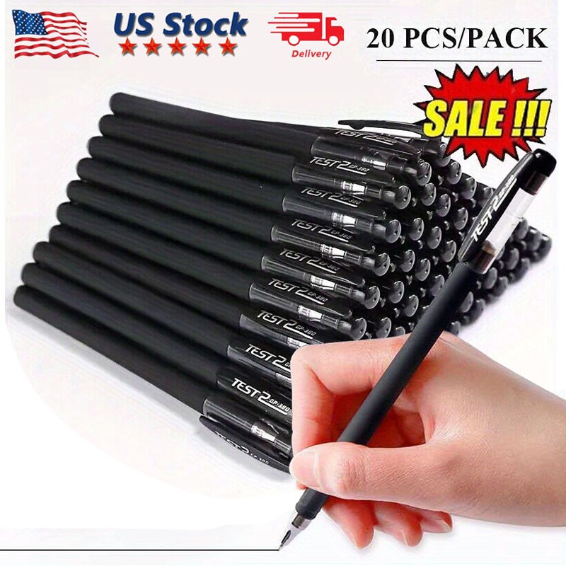 20PCS Ball Point Pens BLACK Gel Ink Pen Smooth Writing – 0.5mm School Office Use