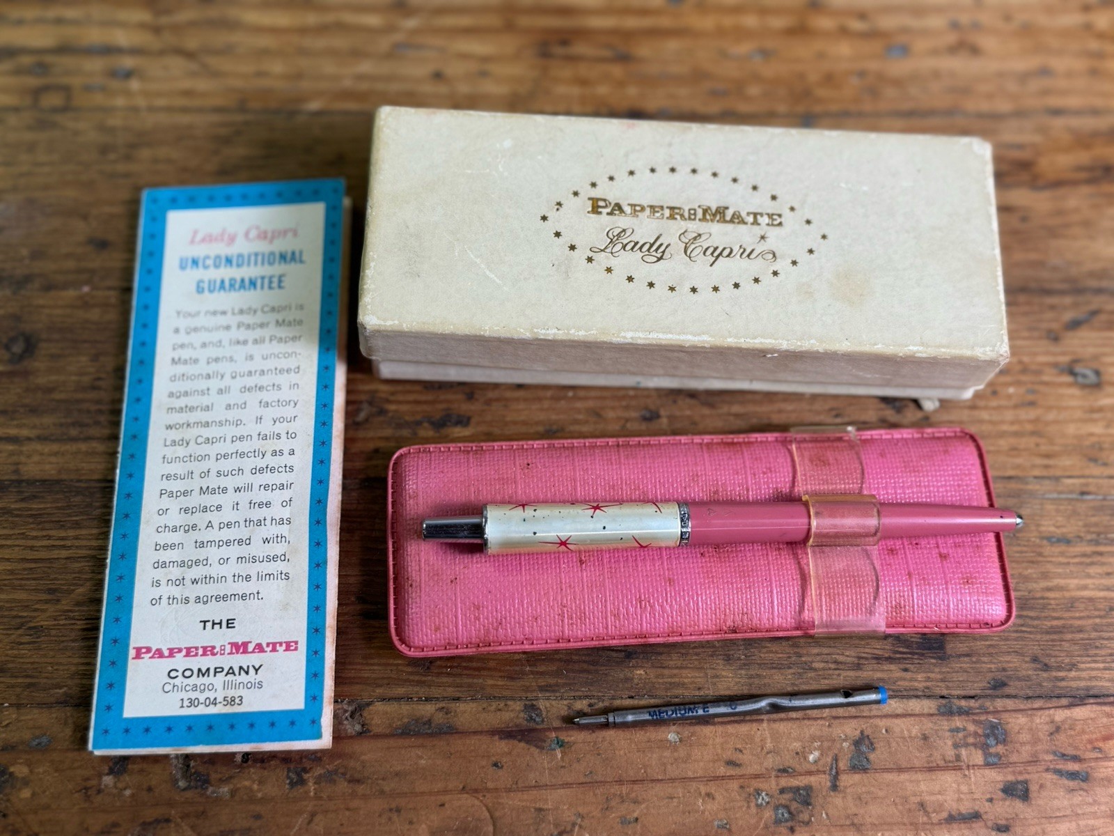 Lady Capri Pen VINTAGE Atomic Starburst Pink/Coral MCM Box/Insert DRY