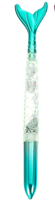 LED Textured Mermaid Metallic Iridescent LightUP Tail Ball Point Ink Pen w/Cap