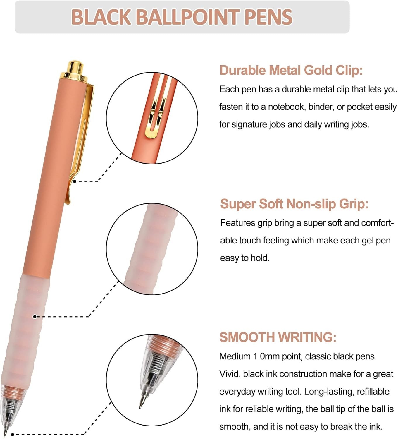Ballpoint Pens Medium Point 1mm Black Ink Work Pen with Super Soft Grip Ball …
