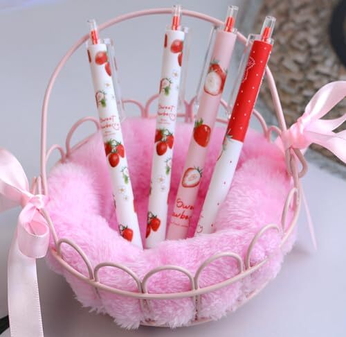 12pcs Cute Strawberry Pens Black Gel 1 Count (Pack of 12) Red strawberry pens