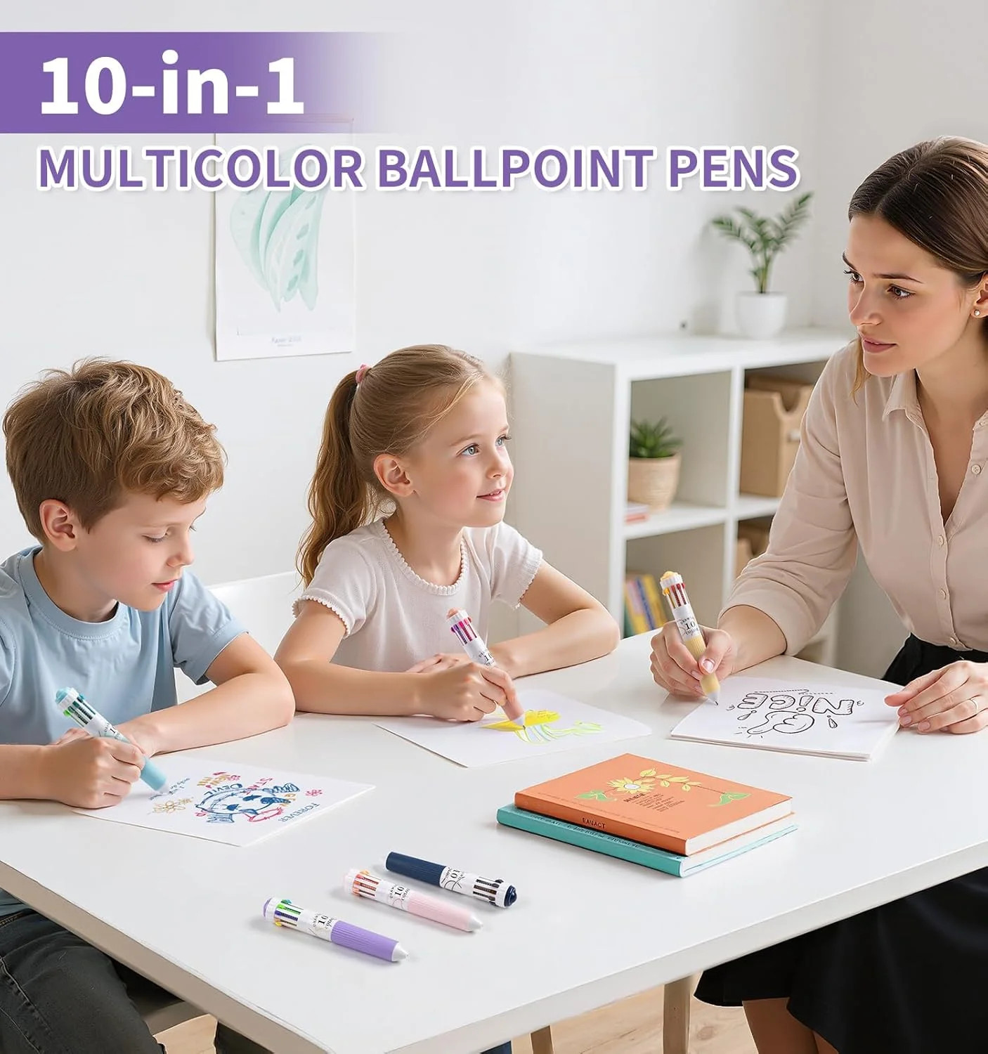 3 Pack Multicolor Pens, 10-in-1 Colored Ballpoint Pen, 28 Colors | 0.8mm Fine Po