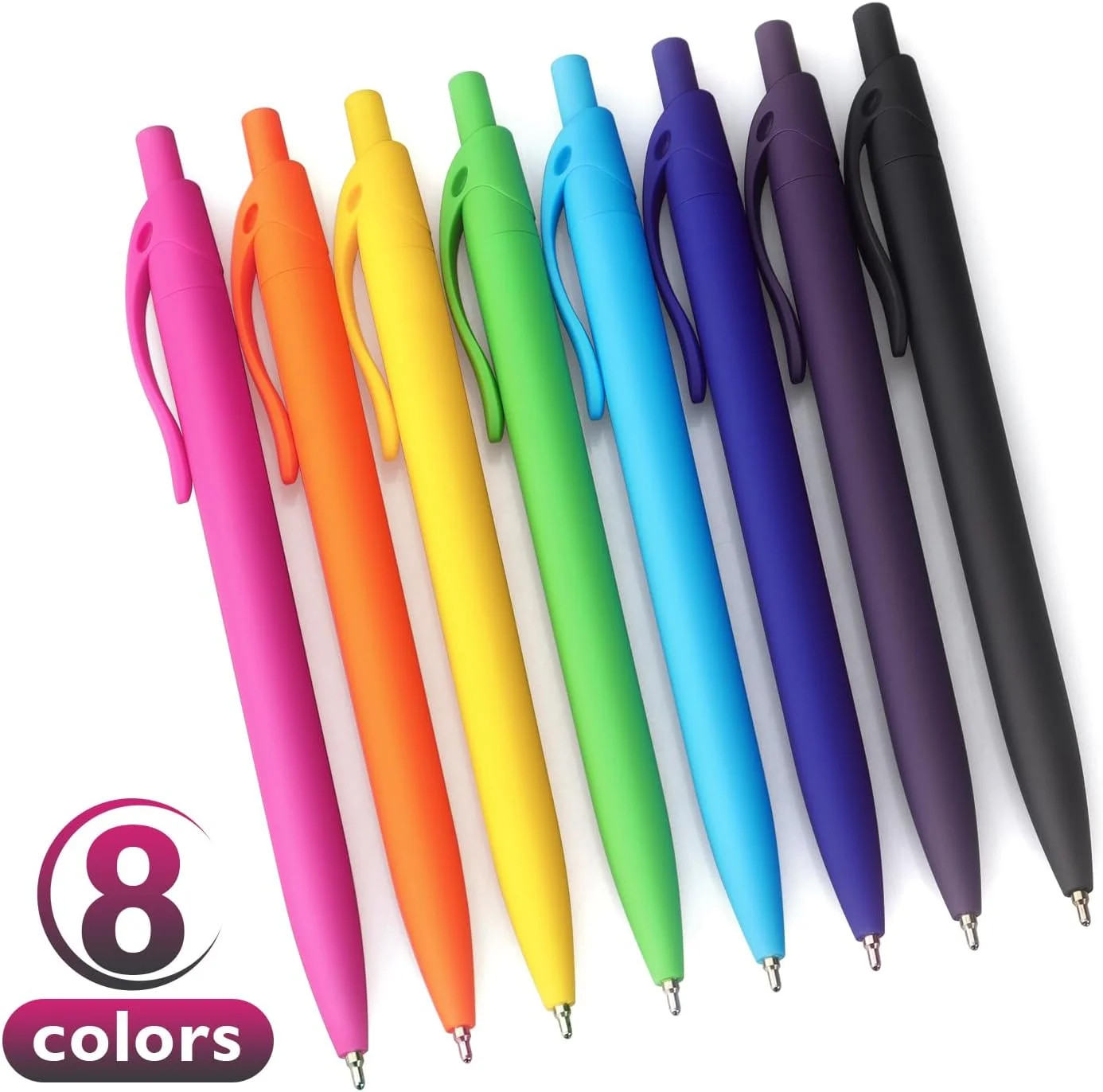 Multicolur – Pens Black Ink Pens, 1.0MM Black Ink, 8 Pack, Colorful | Mediu