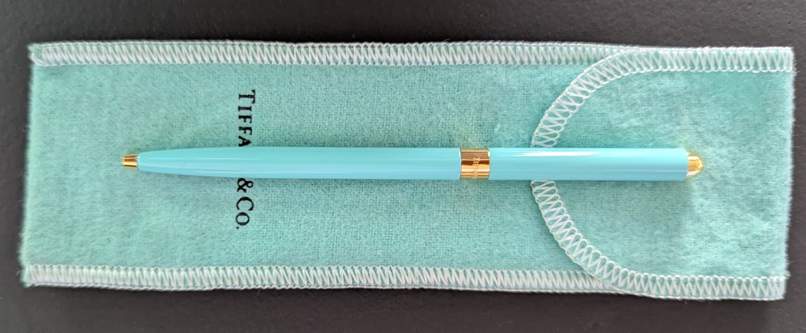 Rare Tiffany & Co Gold Tone & Blue Enamel Slim Ball Point Pen Germany