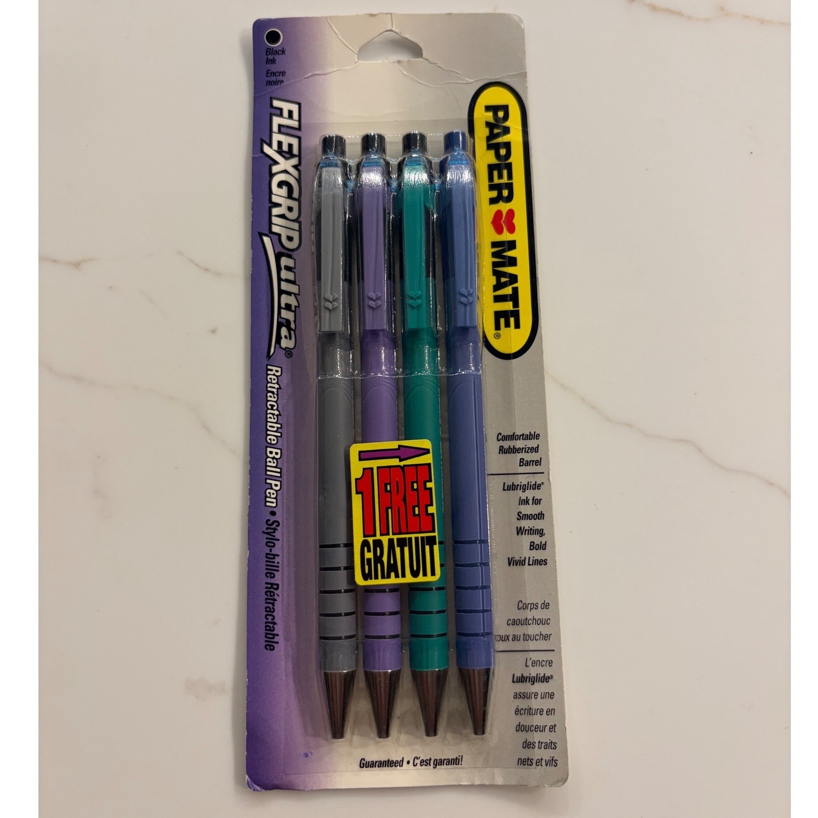 Vintage 1995 Paper Mate Flexgrip Ultra Retractable Ballpoint Pens Black Ink 4pk