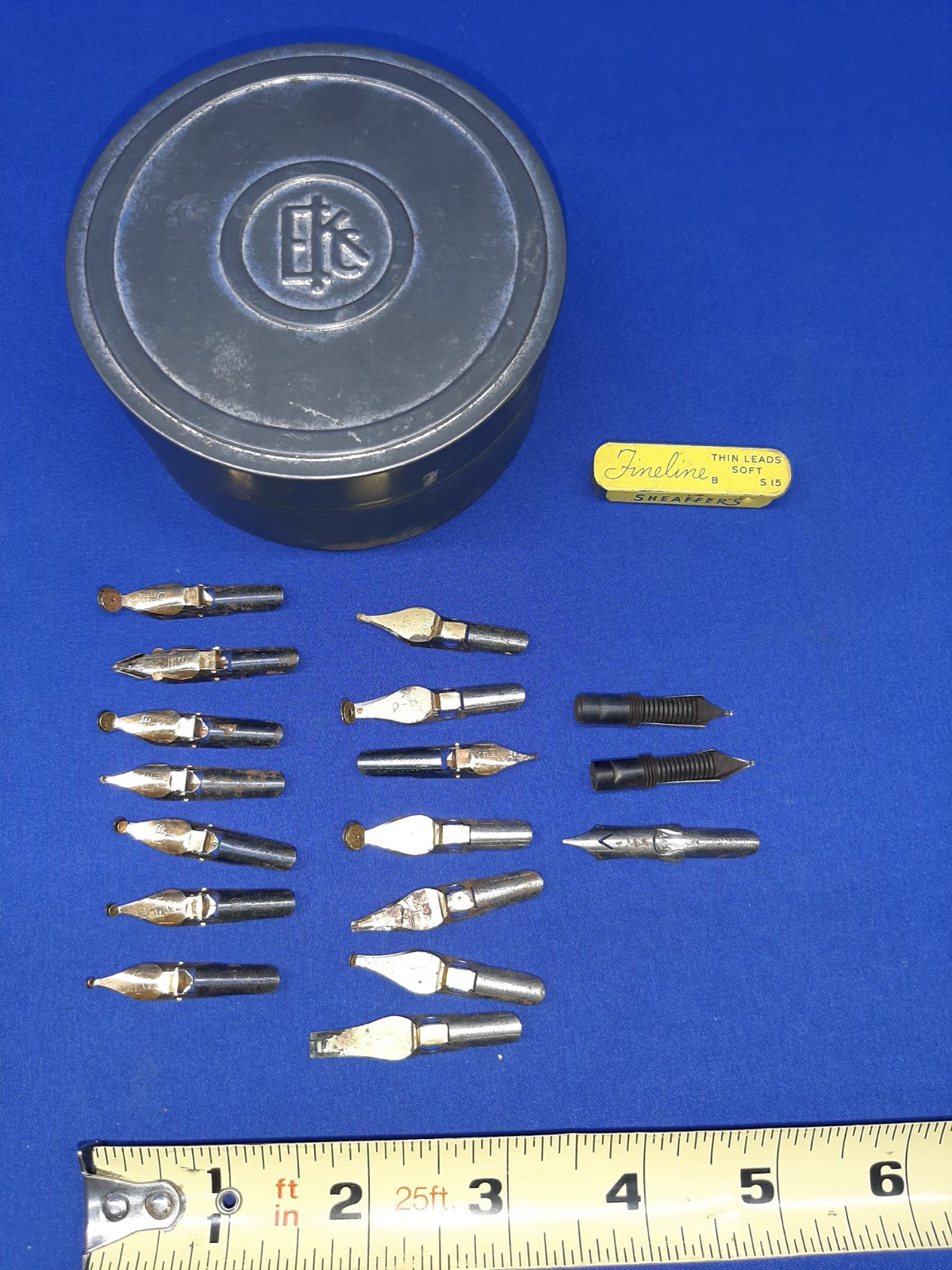 Vintage 1957 Kodak Tri-X Tin & Fountain Pen Tips Speedball Flicker Esterbrook