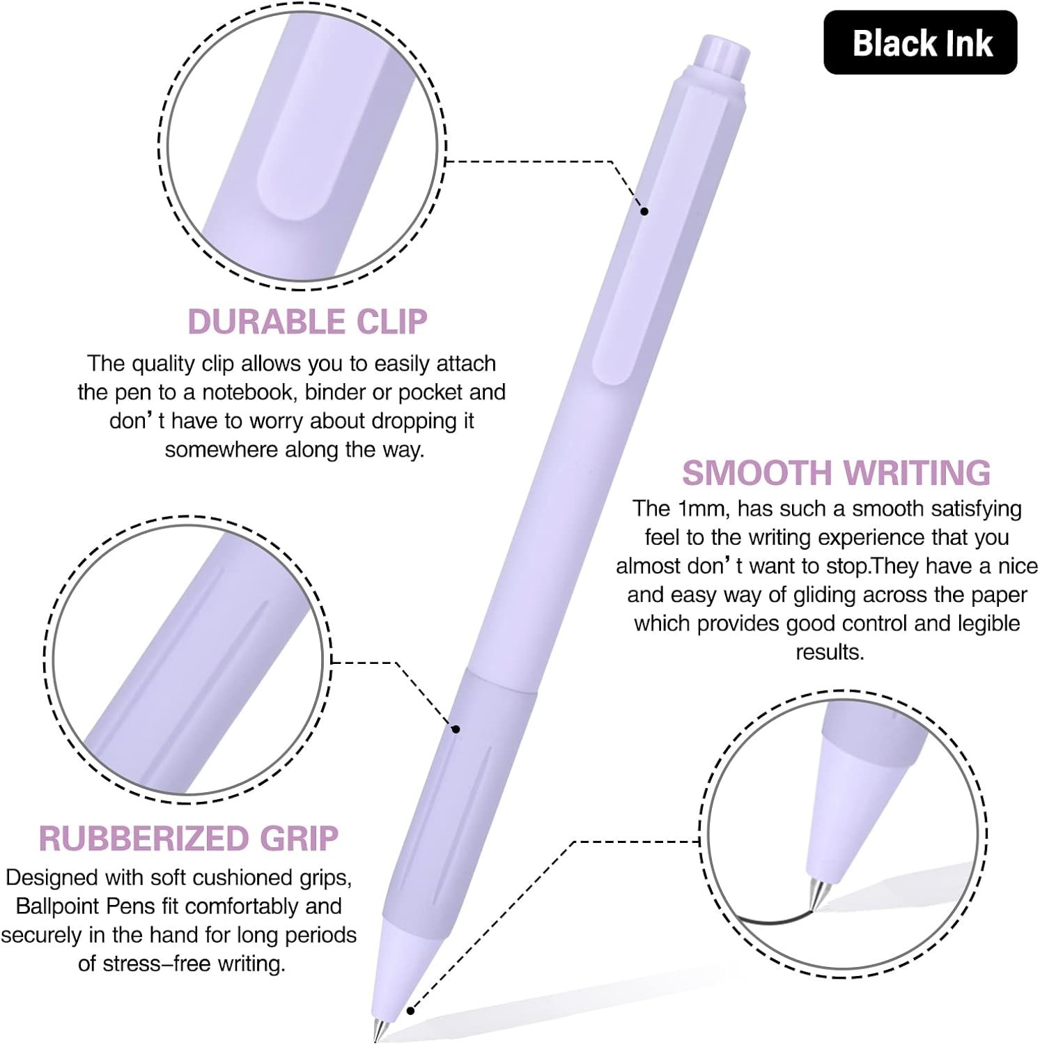 14 Retractable Pastel Ballpoint Pens with Medium Black Ink – Ideal for All Ages