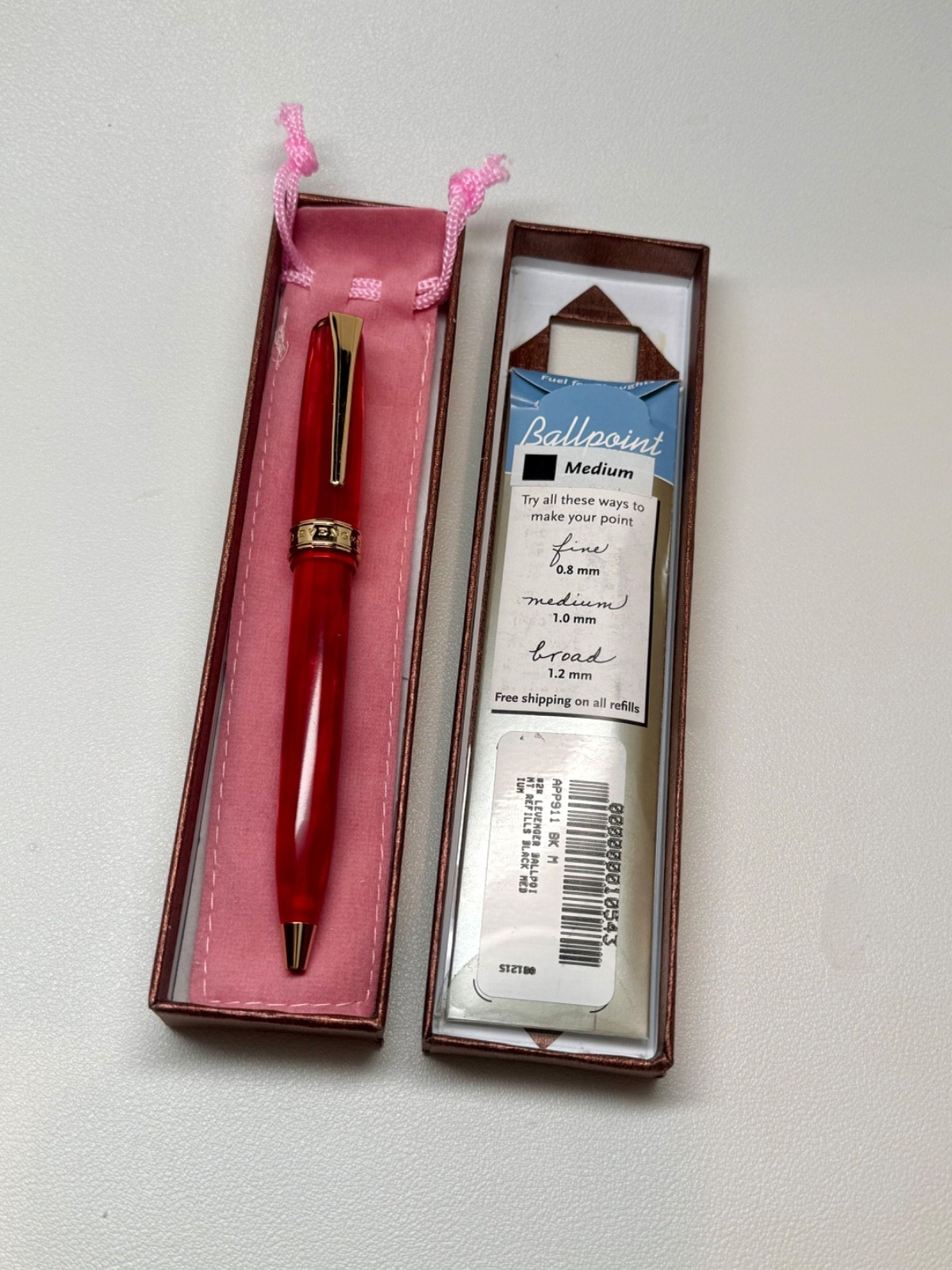 Levenger True Writer Bordeaux Red Ballpoint Pen Gold Trim NEW Levenger Refills
