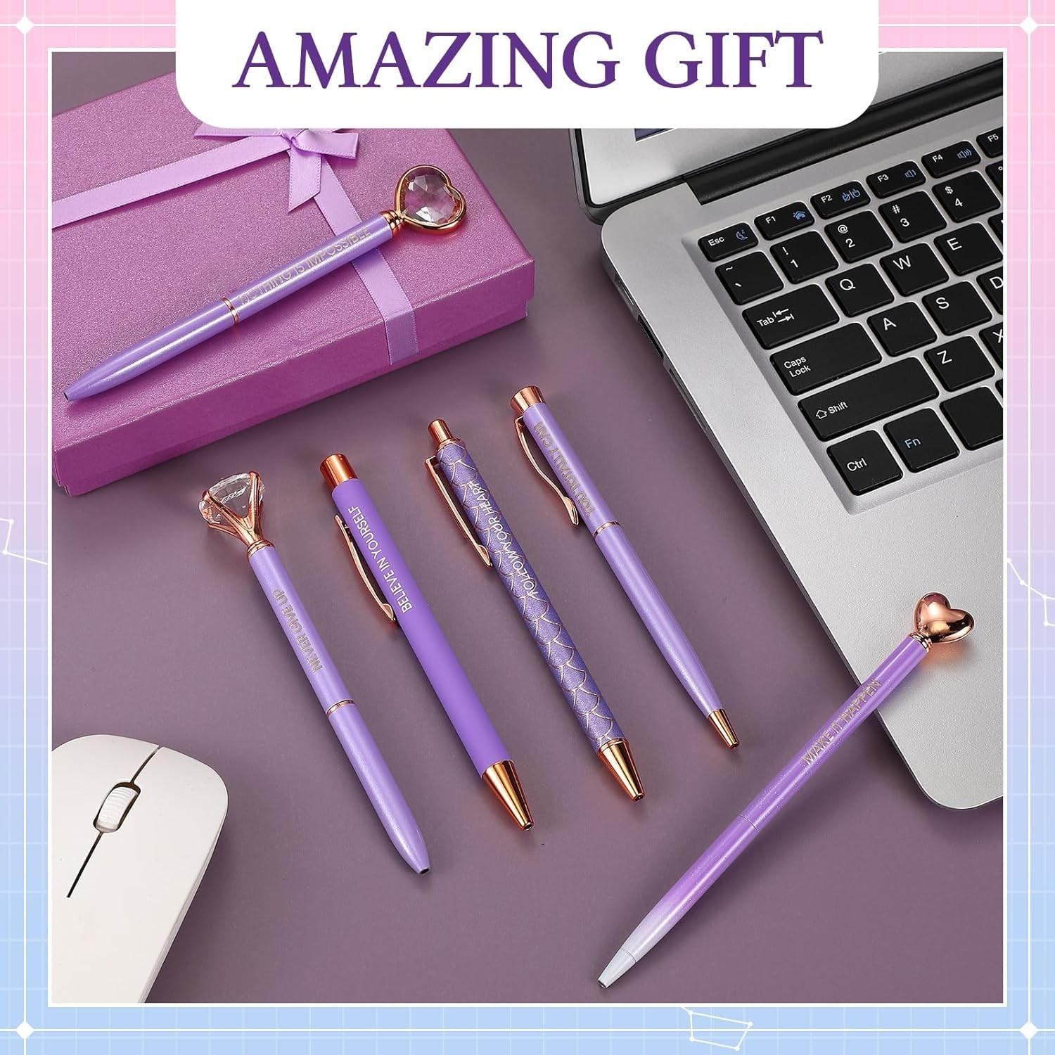 6 Pcs Inspirational Pen Set for Women Gift 2025 Diamond Ballpoint Pens with Crys