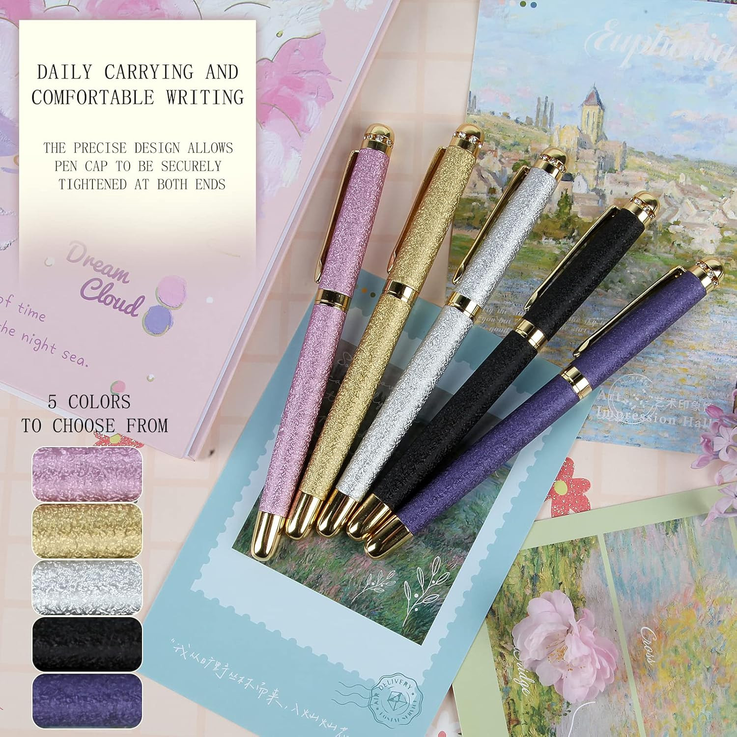 Rollerball Liquid Ink Pens,Best Luxury Ball Pen Gift Set for Women,Black Ink Fan
